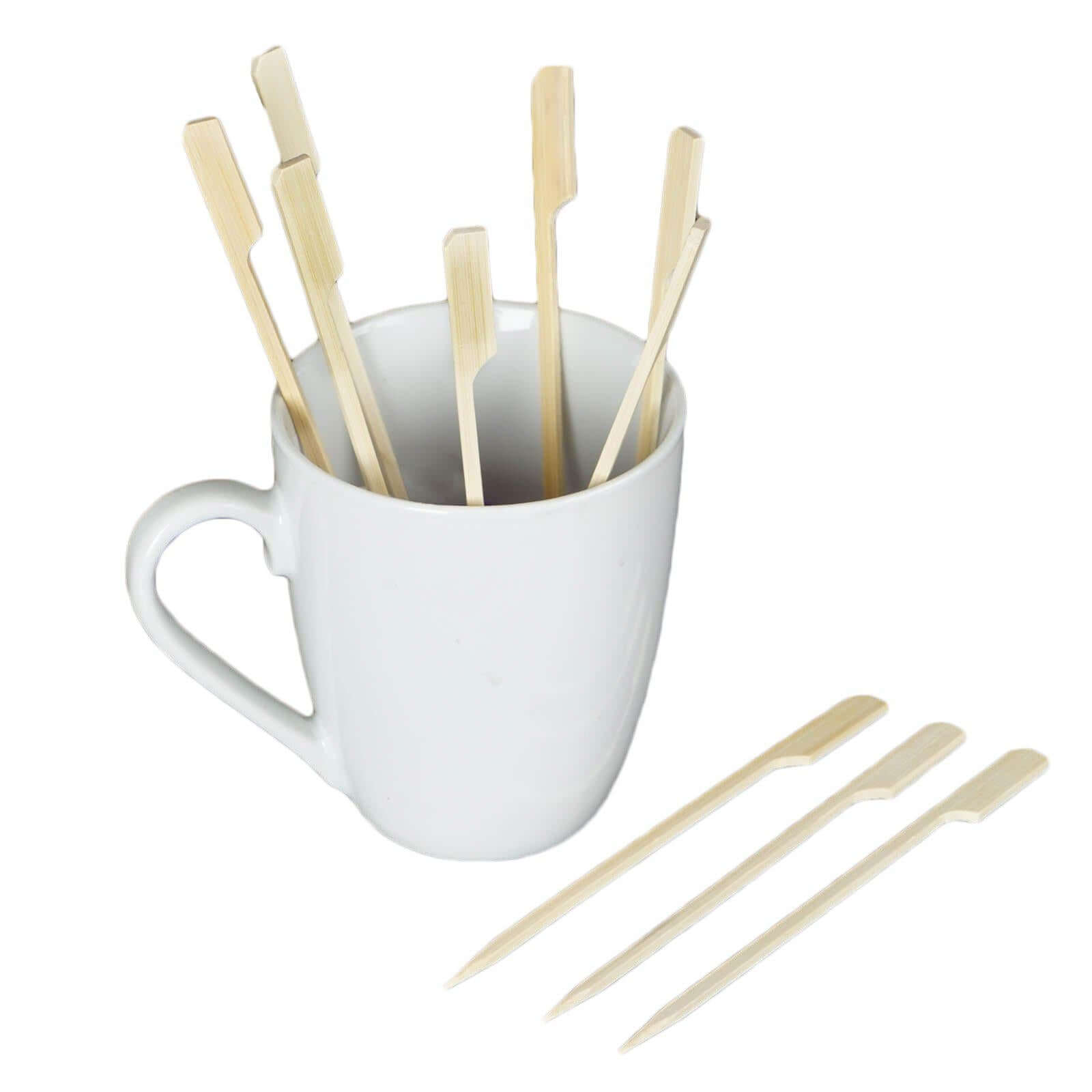 100-Pack Bamboo Skewers Paddle Shaped - Natural Eco Friendly Wooden Cocktail Picks for Food Display Party Snacks & Outdoor Cooking 6"