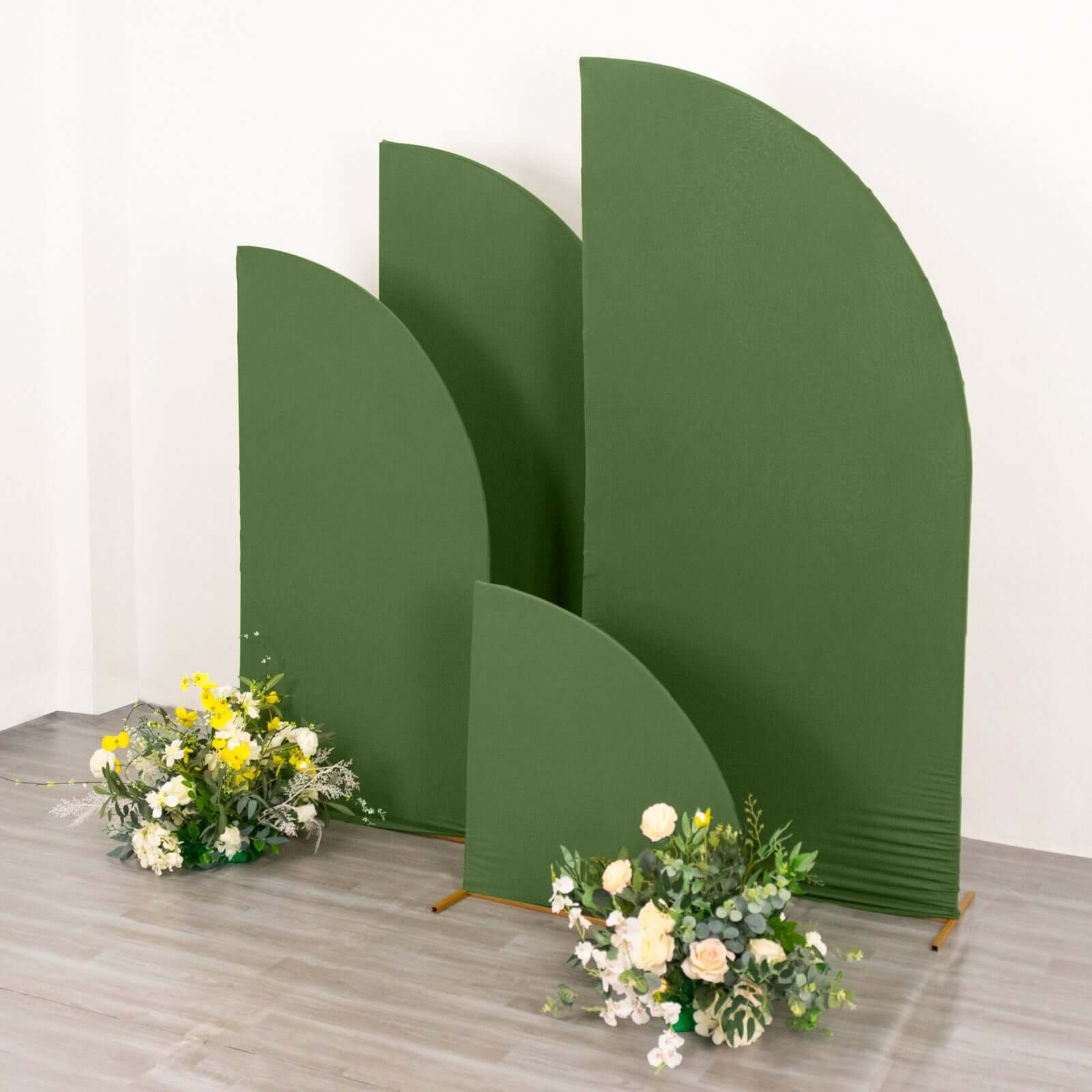 Set of 4 Matte Olive Green Spandex Half Moon Chiara Backdrop Stand Covers, Custom Fitted Wedding Arch Covers - 2.5ft,5ft,6ft,7ft