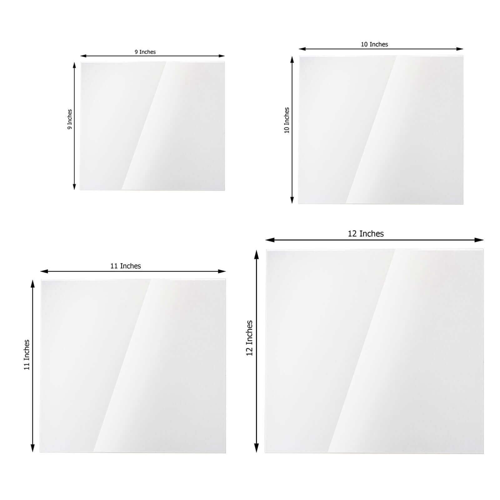 Set of 4 Acrylic Plexiglass Sheets Square Top Plates Assorted Sizes Clear - Protective Film Coating 3mm Thick