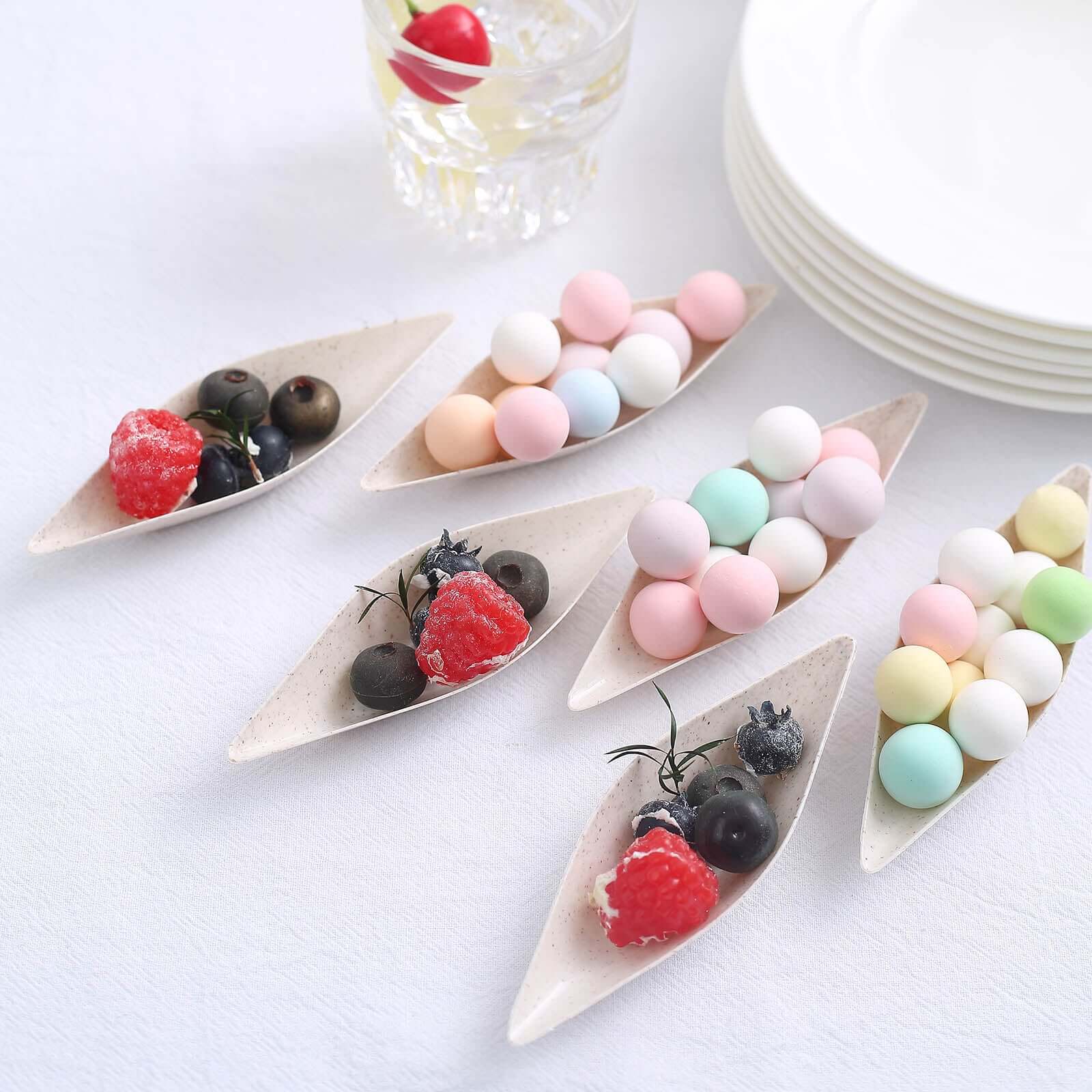 24-Pack Mini Wheat Straw Fiber Snack Plates Boat Shaped Biodegradable - Great for Desserts 5"