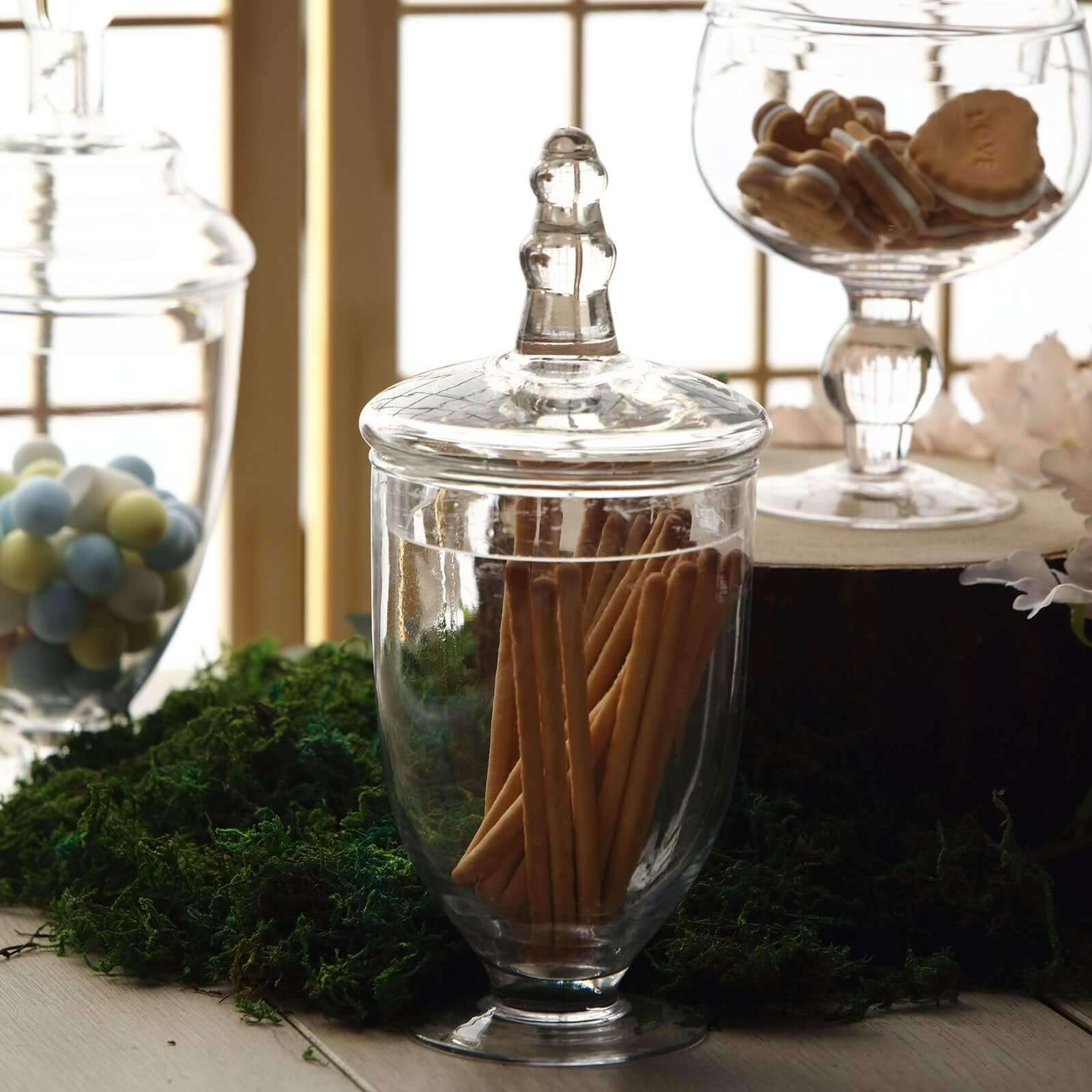 Set of 3 Glass Jars Apothecary Design Clear and Snap-On Lids - Stylish Decorative Candy Buffet Storage 8.5", 9", 10"