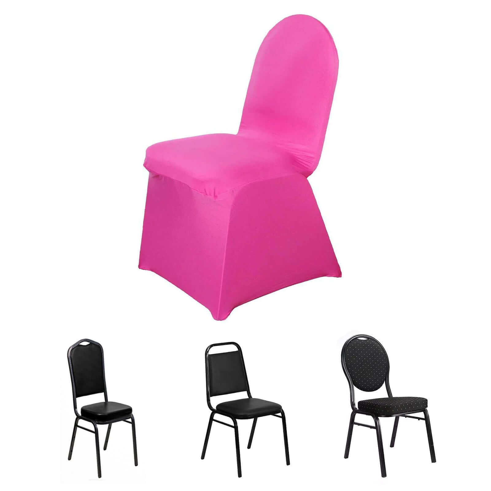 Spandex Chair Cover for Banquet Chairs Fuchsia - Stretch 160GSM Fabric with Slip-On Slipcover