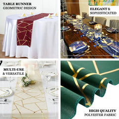 Polyester 9ft Table Runner Gold with Gold Foil Geometric Pattern - Modern & Stylish Table Decor