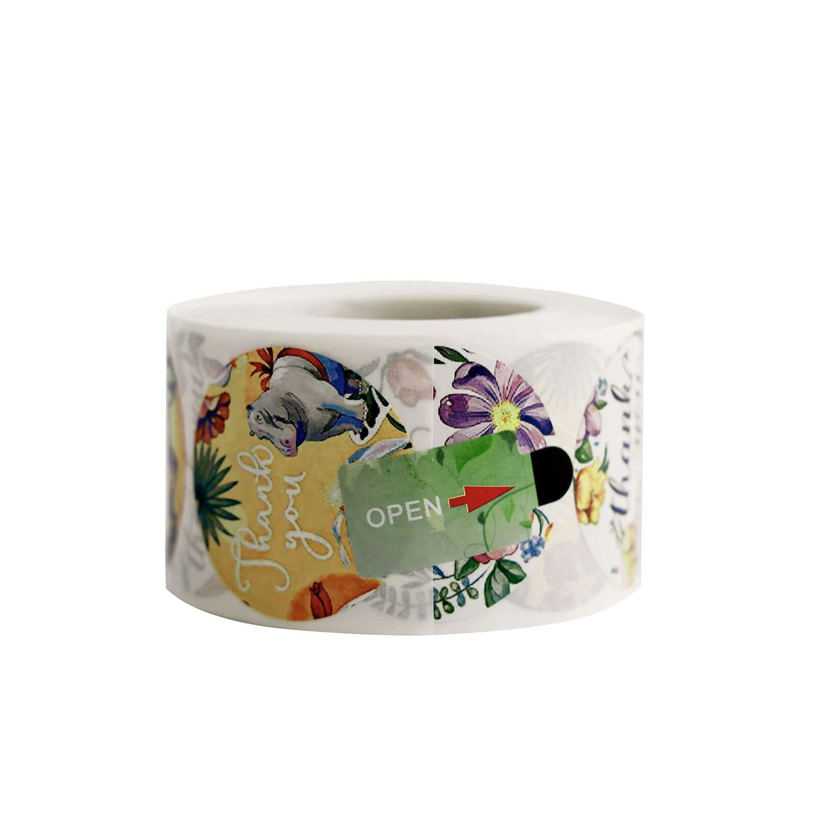 500Pcs 1.5" Thank You Tropical Colorful Floral Stickers Roll, Labels For DIY Envelope Seal - Round