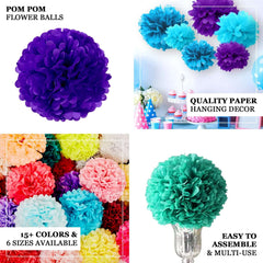 6 Pack 6" White Tissue Paper Pom Poms Flower Balls, Ceiling Wall Hanging Decorations