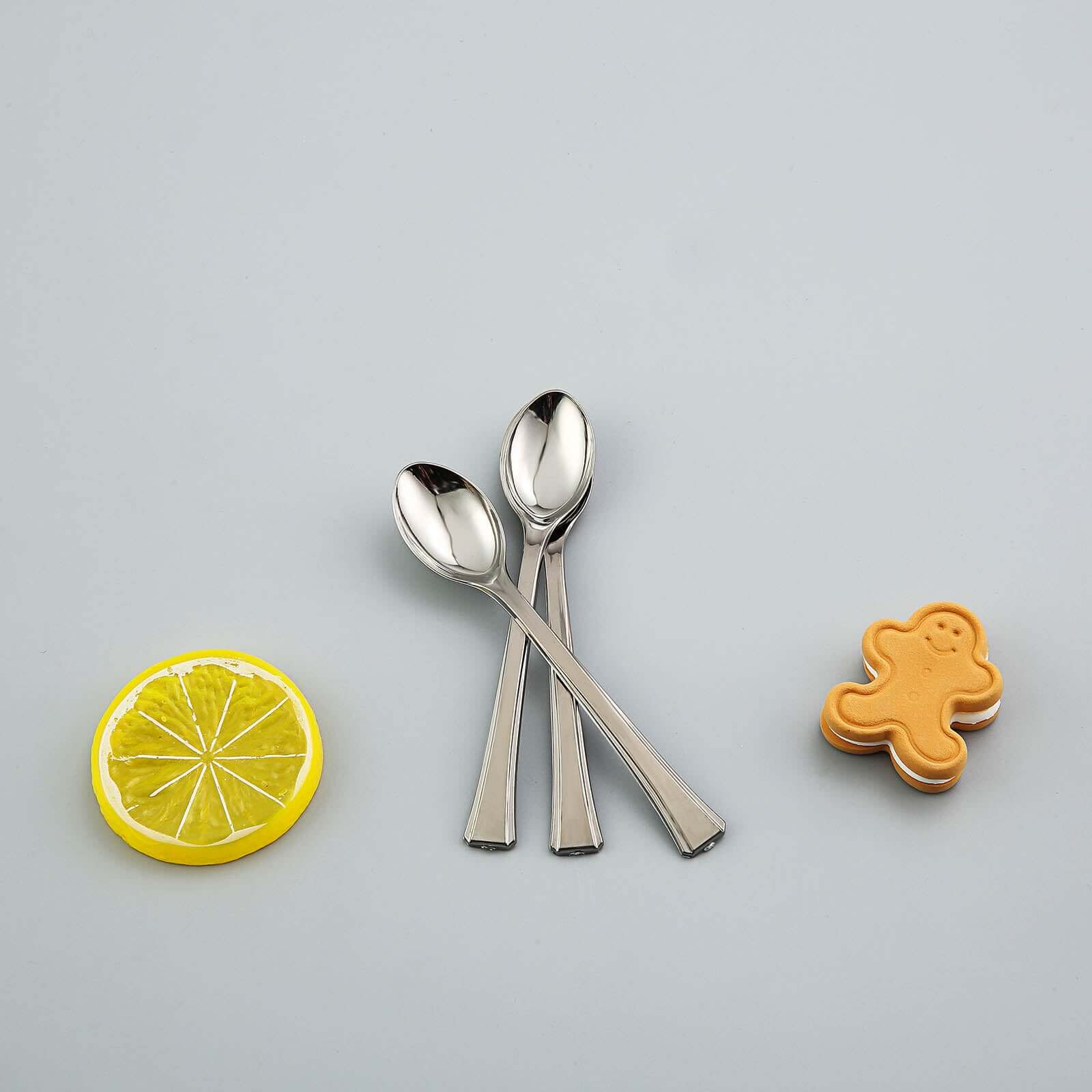 36-Pack Dessert Spoons Mini Heavy Duty Design Silver - Plastic Disposable Utensils for Catering and Gatherings 4"