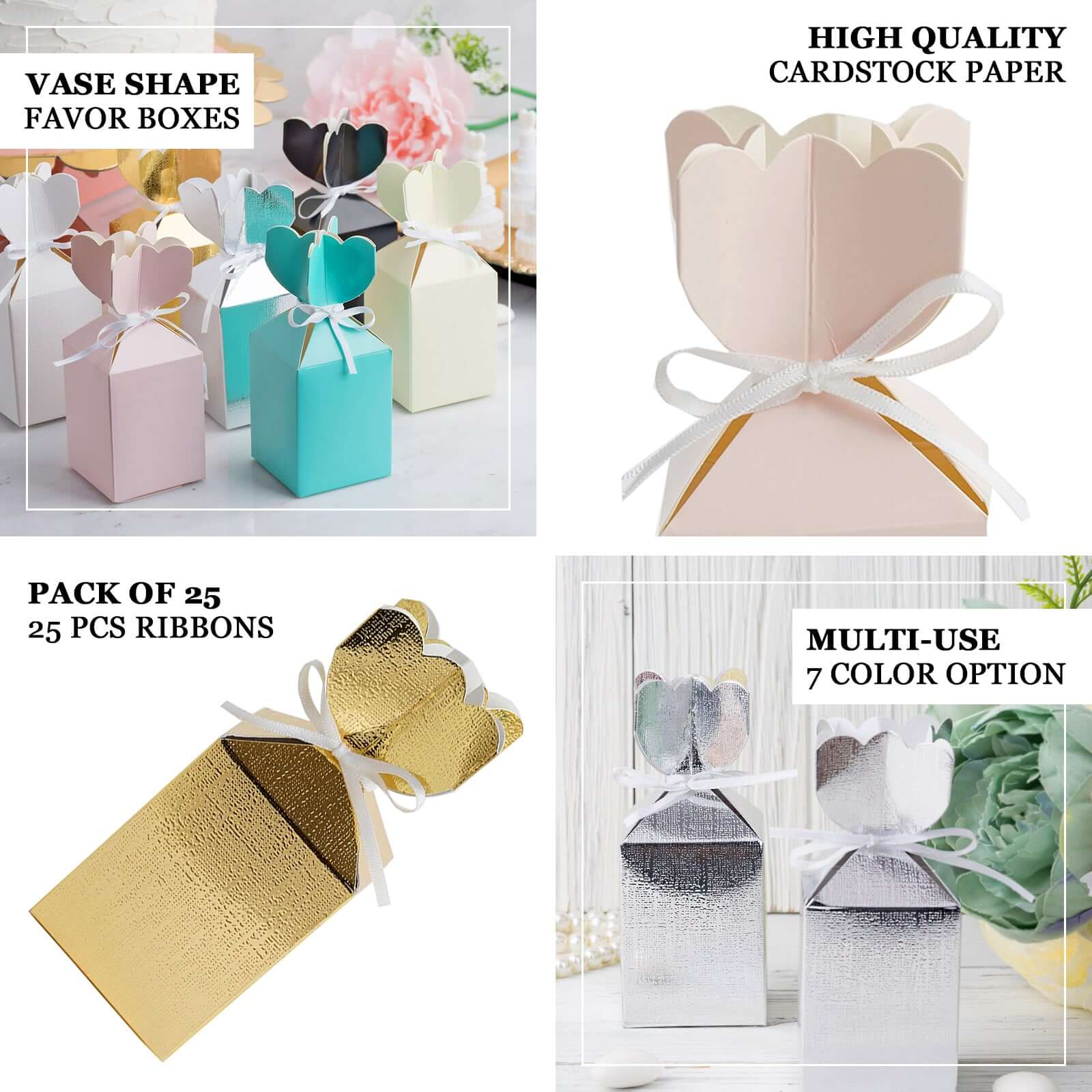 25 Pack White Green Leaf Print Satin Ribbon Candy Gift Boxes With Floral Top, Cardstock Paper Party Favor Boxes - 2"x5"
