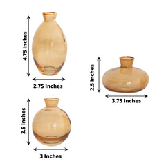Set of 3 Gold Glass Bud Vases with Metallic Gold Rim - Modern Flower Table Centerpieces Assorted Sizes