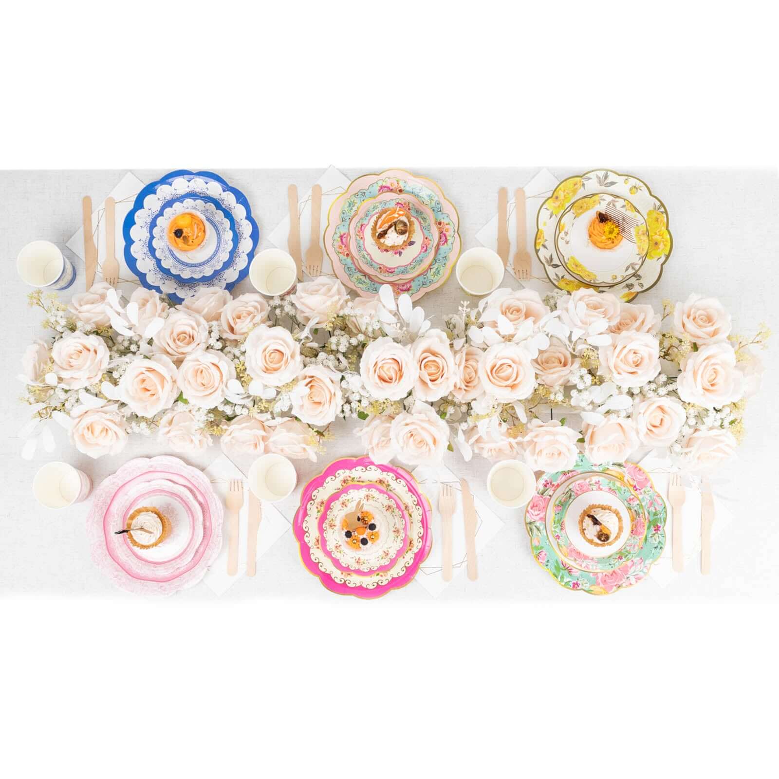 24-Pack Paper Cup and Saucer Set in Mixed Vintage Floral Print - Disposable Tea Party Supplies Kit for Baby Showers & Birthdays