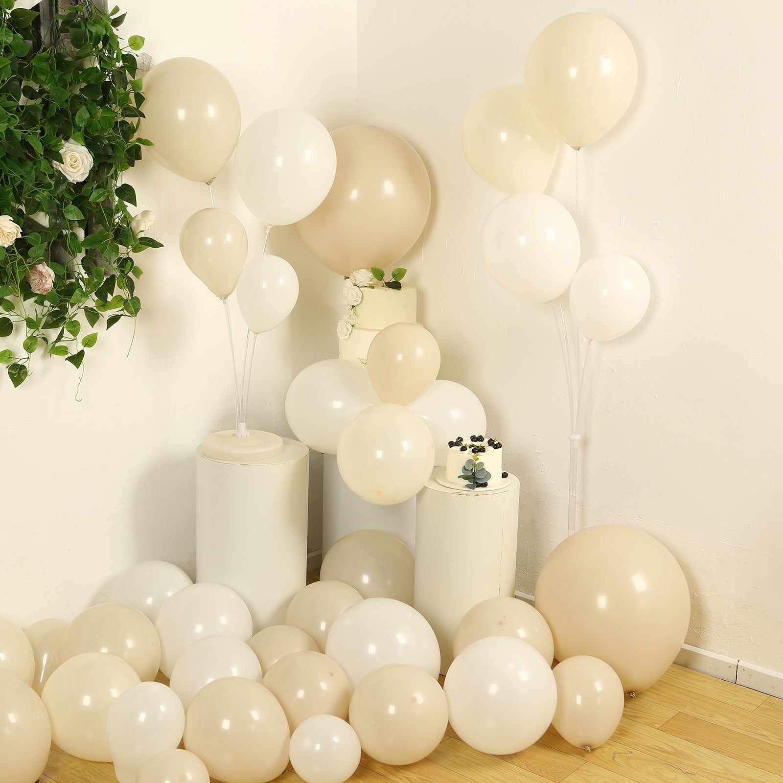 Set of 95 White Beige Biodegradable Balloon Arch Kit, Extra Strong Eco-friendly Latex Party Balloon Garland