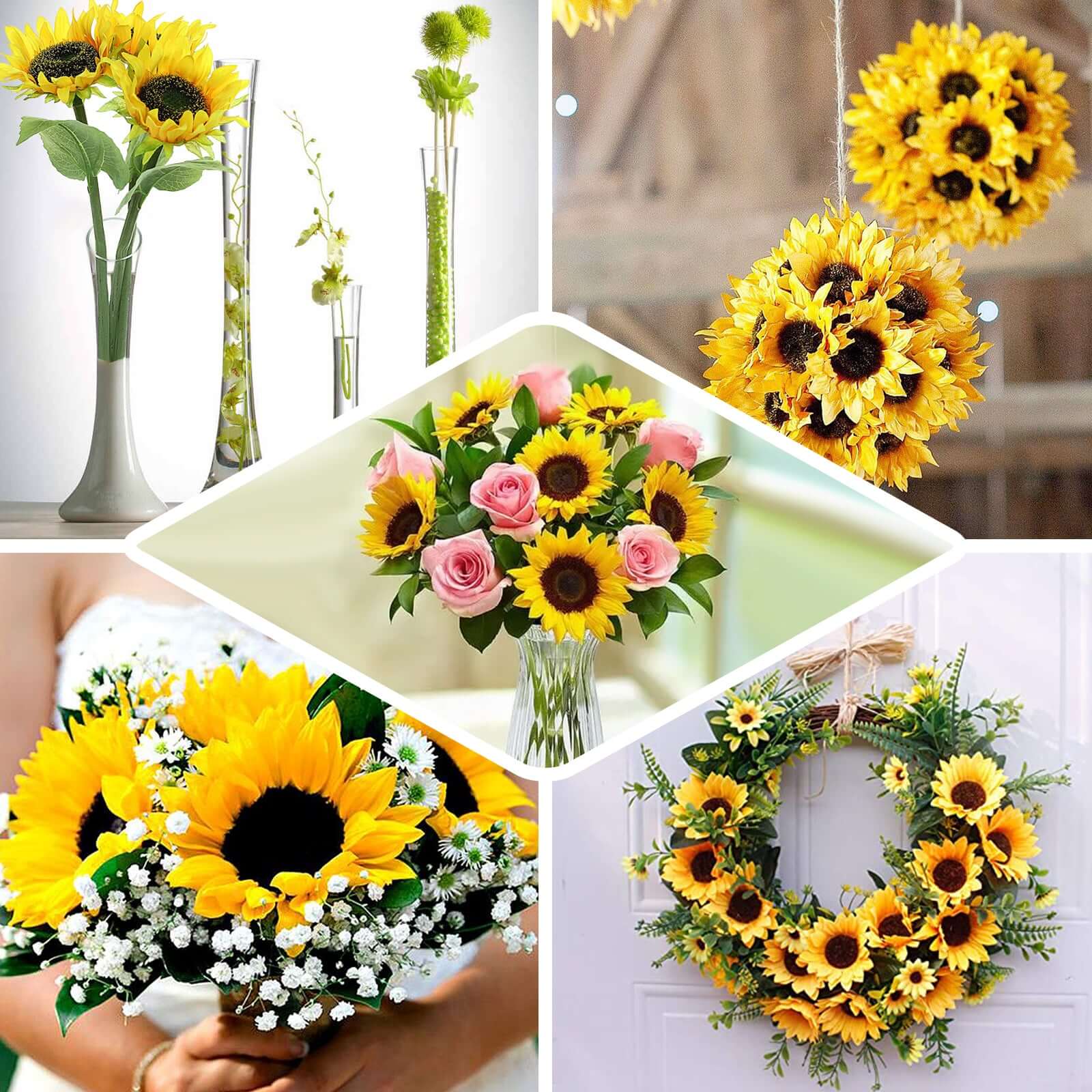 3 Stems 17" Yellow Artificial Silk Sunflower Flower Bouquet Branches