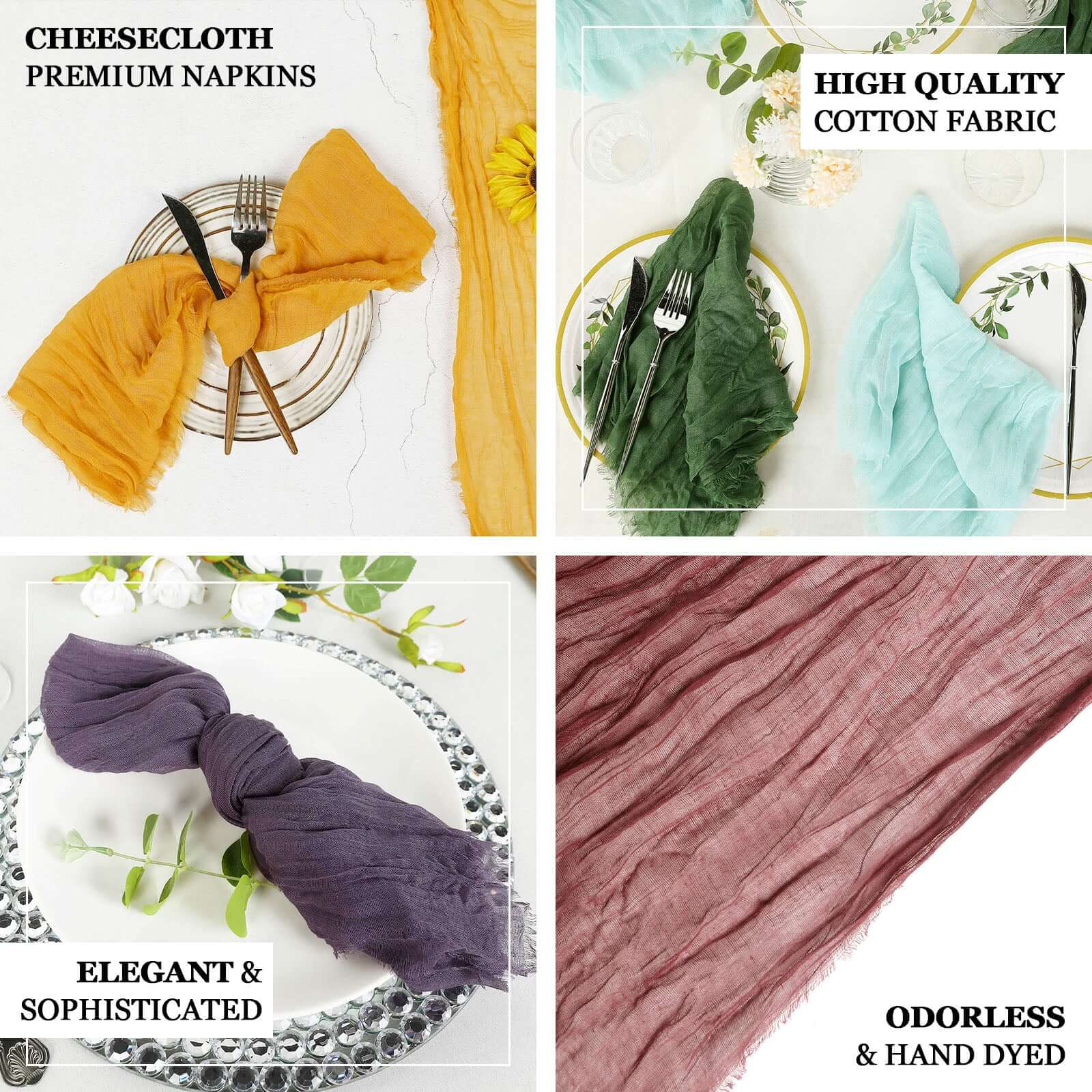 5 Pack Gauze Cheesecloth 24"x19" Napkins Ivory Reusable Dinner Napkins