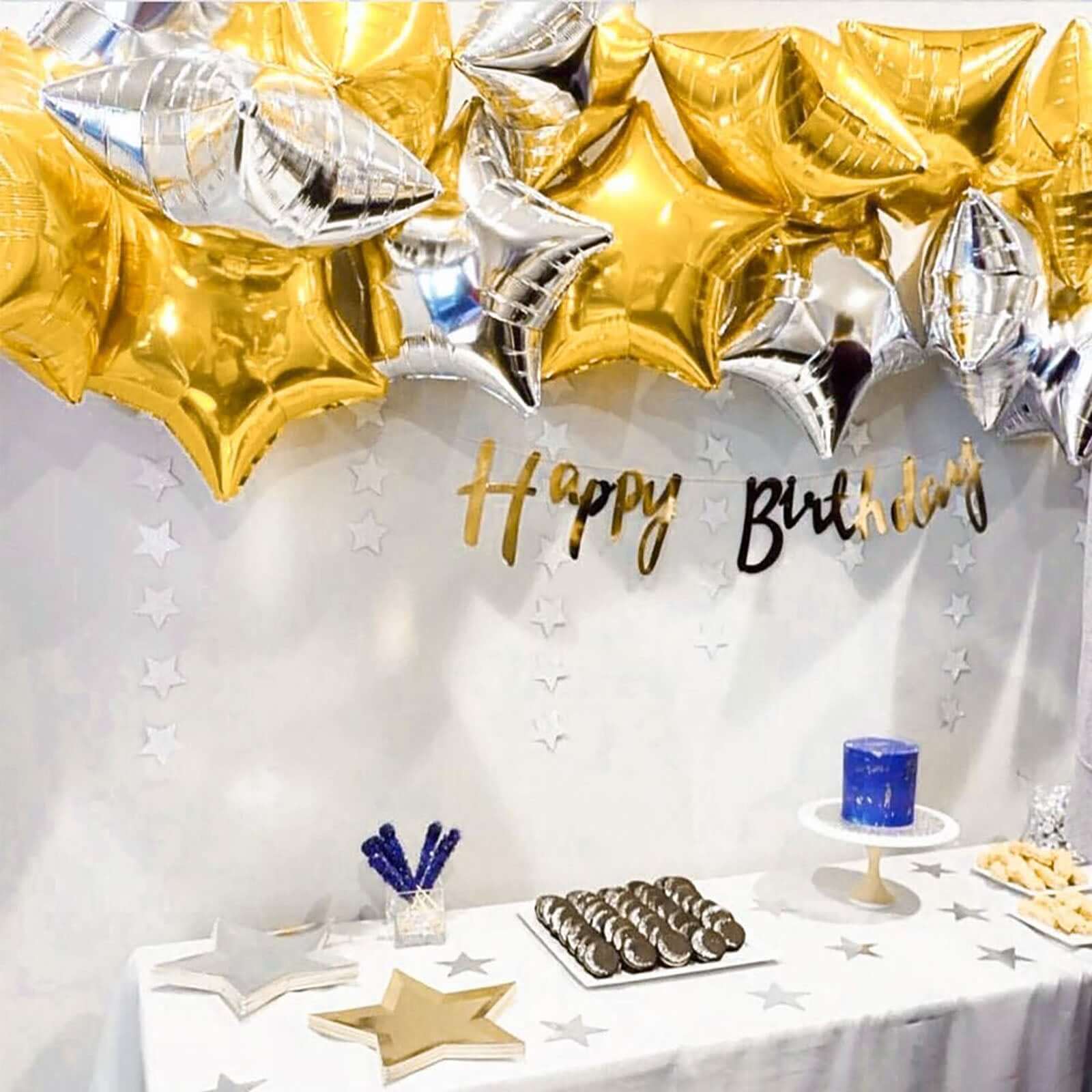 2 Pack 16" 4D Shiny Silver Star Mylar Foil Helium or Air Balloons