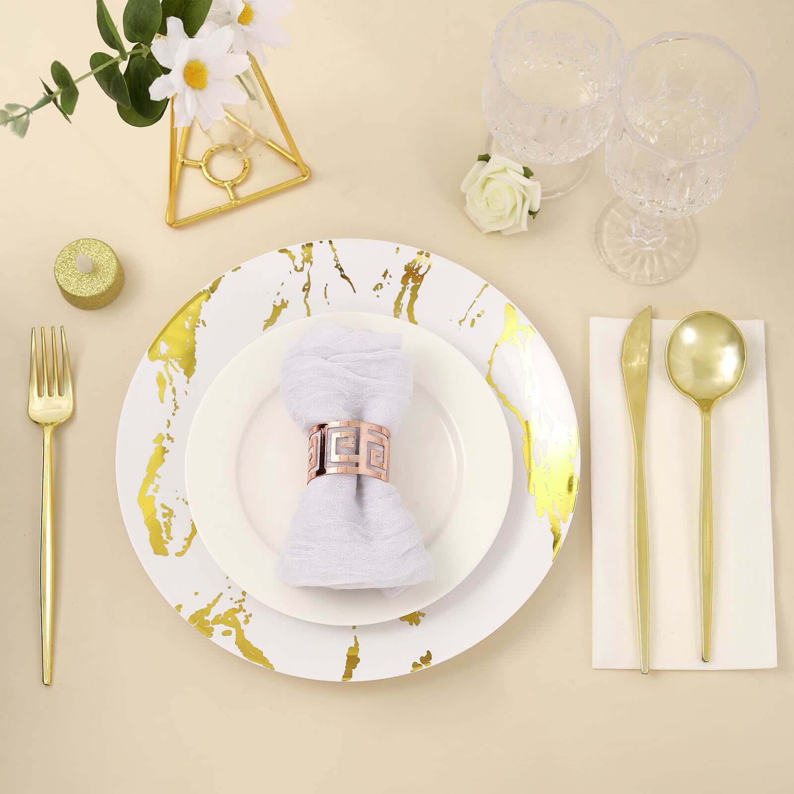 24-Pack Plastic Flatware Set with Sleek Modern Design Gold - Premium Disposable Silverware 8"