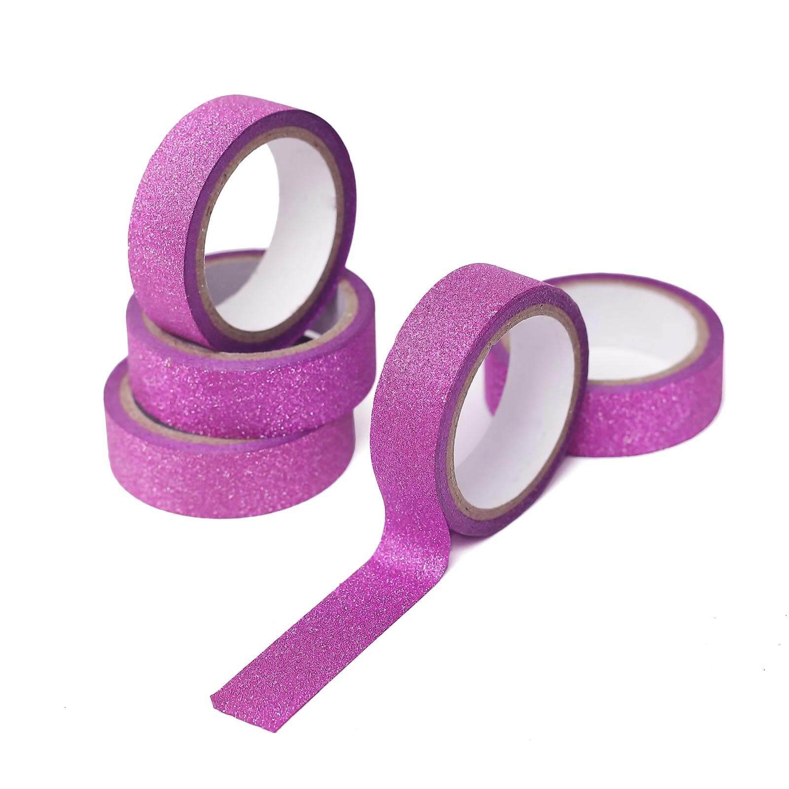 5 Pack 5 Yards Hot Pink Washi Glitter Tape Self Adhesive Craft Decorative Tape