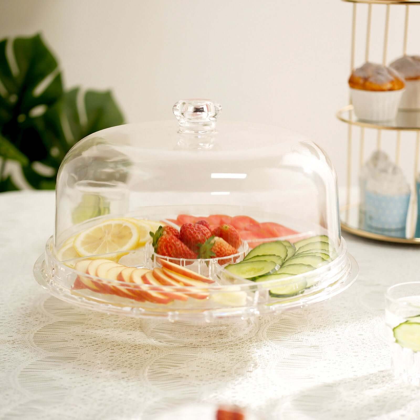 Acrylic Cake Stand with Dome Lid Clear - Multipurpose Reusable Serving Dish Platter Punch Bowl for Weddings Parties & Dessert Buffets 12"