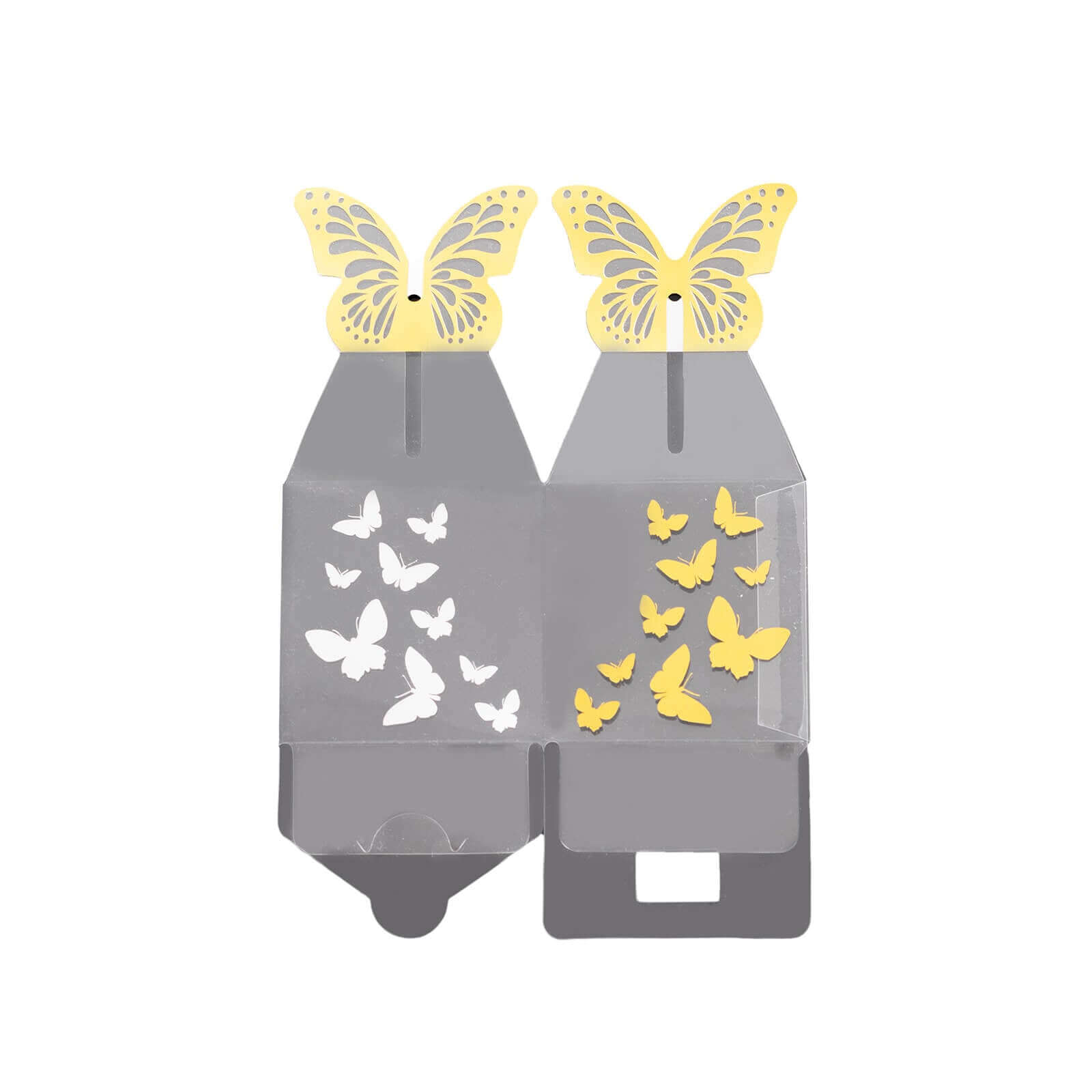 25 Pack Clear Transparent Square Party Favor Boxes with Gold Butterfly Top, Clear Candy Treat Gift Boxes - 2"x2"x4"