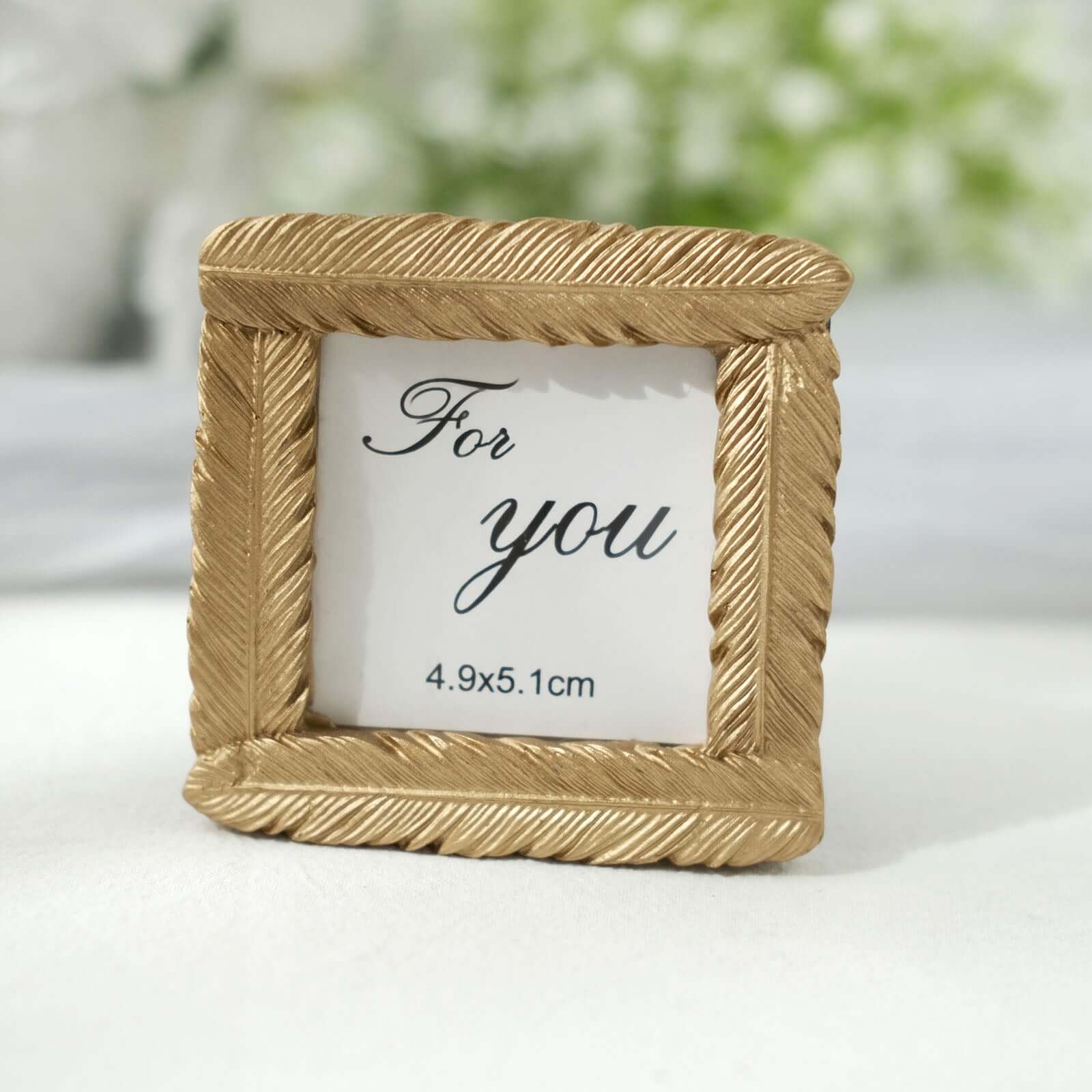 4 Pack Gold Resin 3" Mini Square Vintage Feather Party Favors Picture Frames, Wedding Card Place Holder