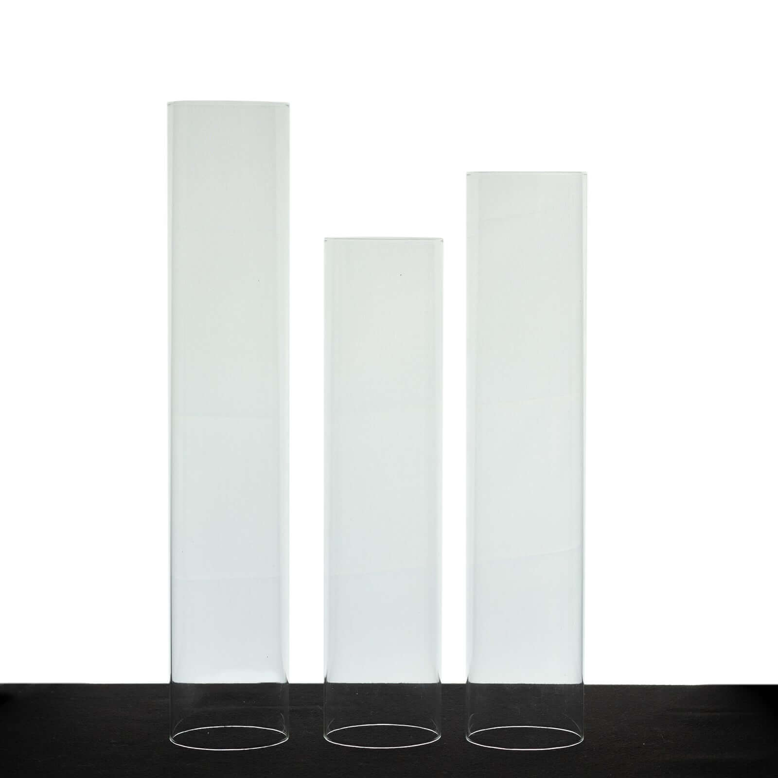 Set of 3 Clear Glass Hurricane Candle Sleeves 3.5" Wide - Chic Pillar Candle Shades Holder Table Centerpiece 15", 17", 19"