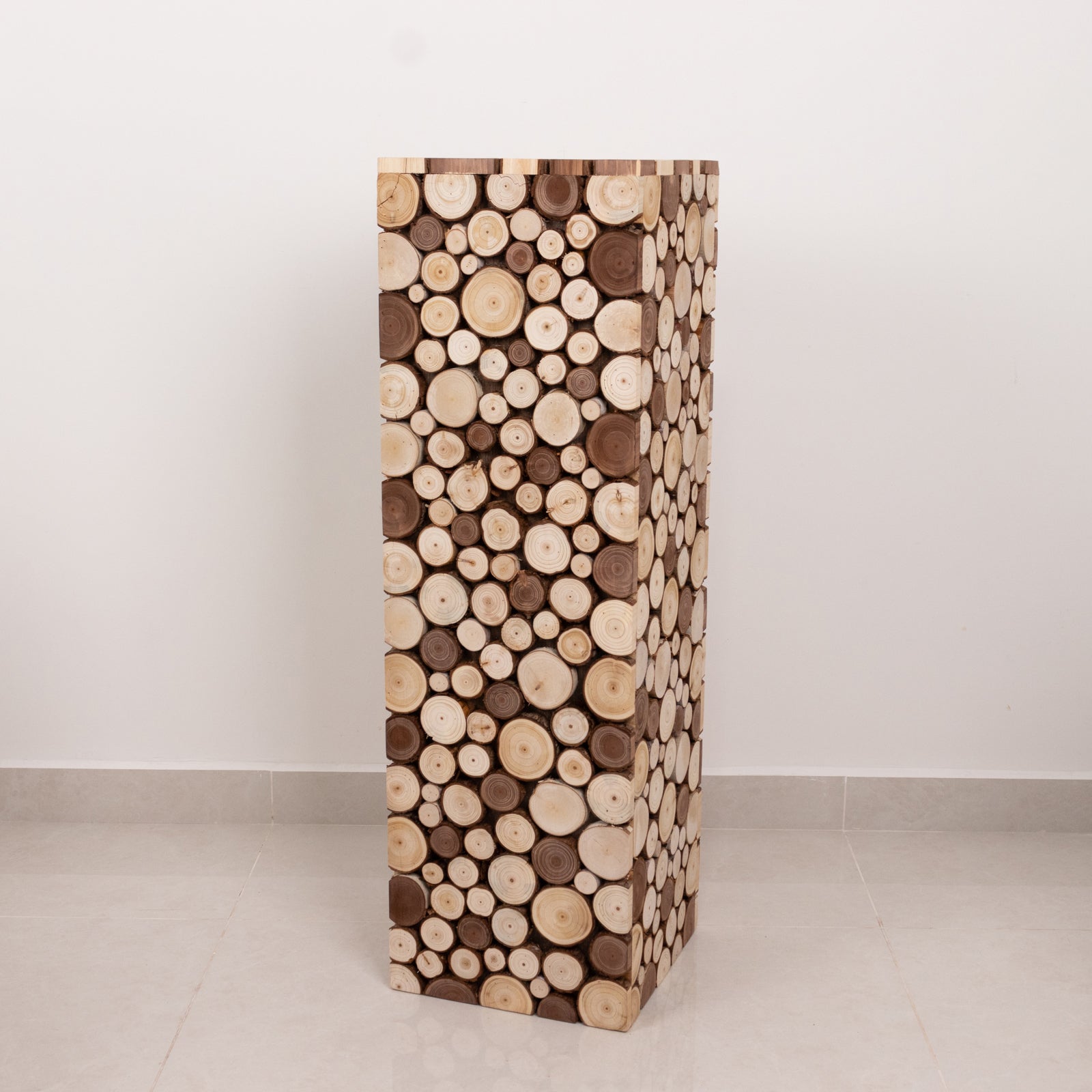 36" Natural Wooden Slices Pillar Prop Pedestal Stand, Rustic Farmhouse Wood Riser Rectangular Plant Stand