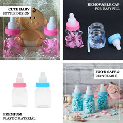 12-Pack Fillable Mini Candy Container in Baby Bottle Style Clear/Pink - Candy Treat Favor Boxes for Baby Showers 3.5"