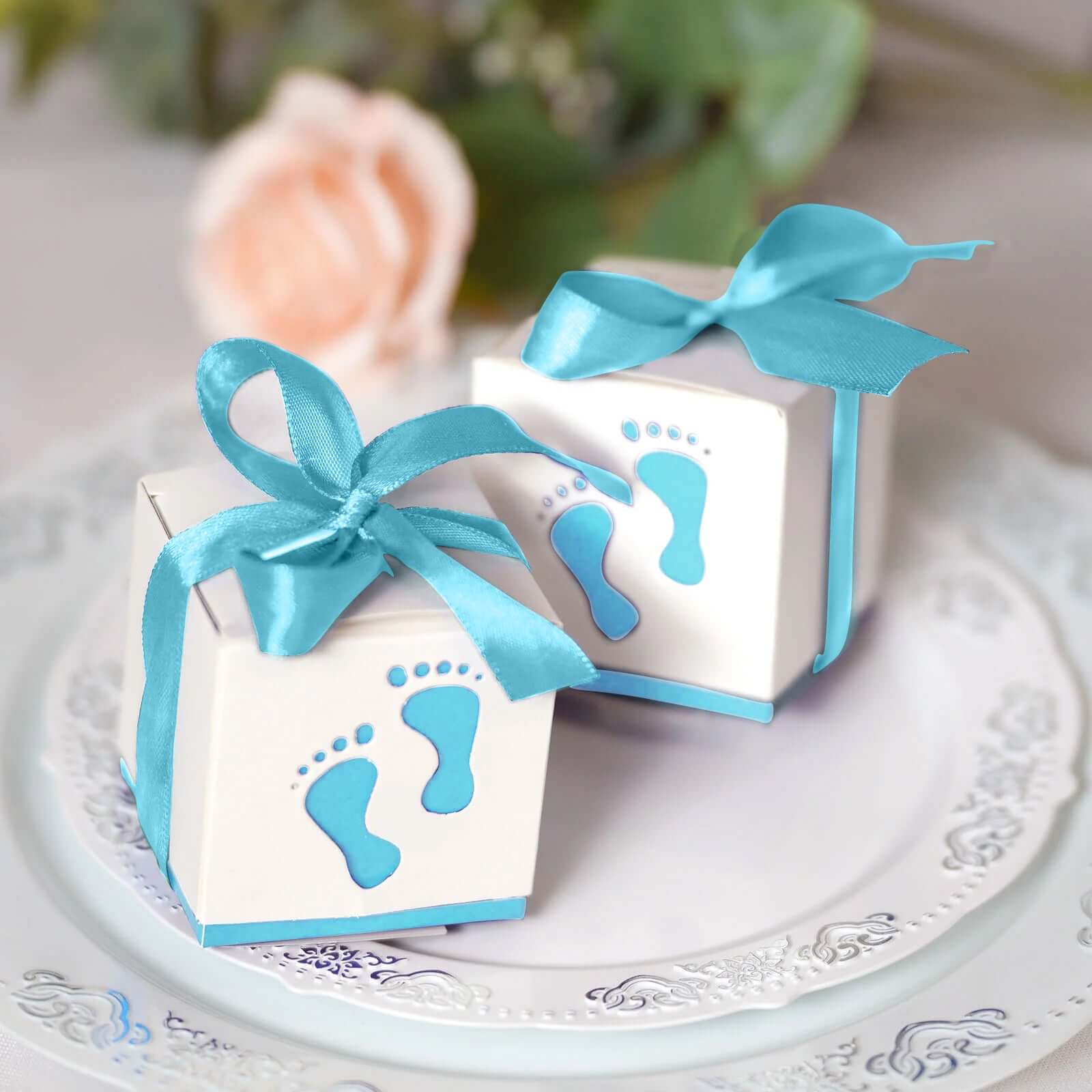 25 Pack 2" Light Blue Footprint Baby Shower Party Favor Candy Gift Boxes