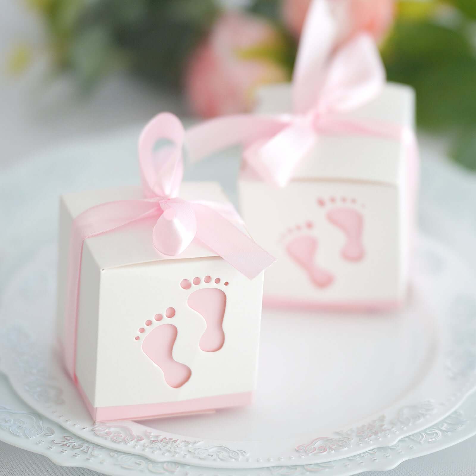 25 Pack 2" Pink Footprint Baby Shower Party Favor Candy Gift Boxes