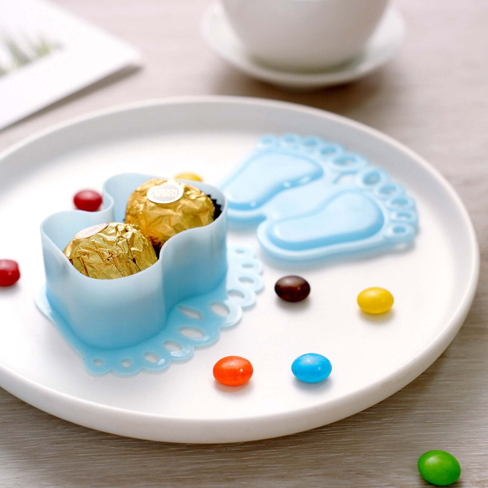 12-Pack Fillable Mini Candy Container in Baby Feet Style Clear/Light Blue - Unique Candy Treat Favor Boxes for Baby Shower 3.5"