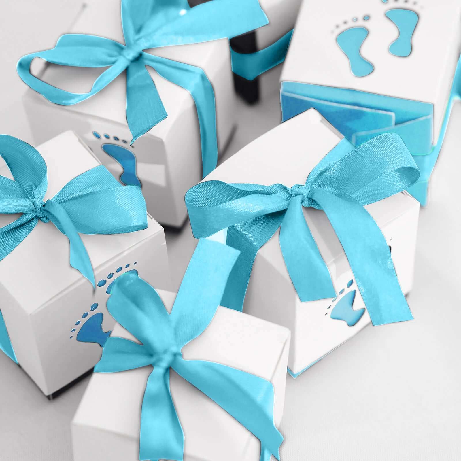 25 Pack 2" Light Blue Footprint Baby Shower Party Favor Candy Gift Boxes