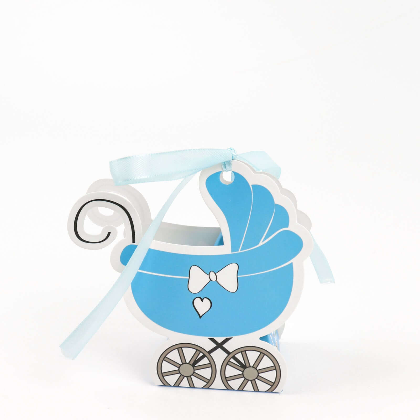 25 Pack Light Blue Baby Paper Stroller Party Favor Gift Boxes, Cardstock Carriage Candy Boxes with Ribbon Ties - 4.5"x2"x4"