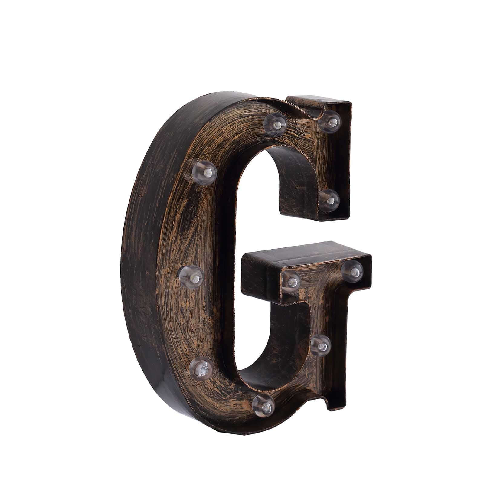 LED Marquee Letter "G" Industrial Style Antique Black - Light-Up Alphabet Sign for Weddings & Displays 9"