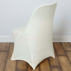Stretch Spandex Chair Cover Ivory for Folding Chairs - Reusable & Wrinkle-Resistant 160GSM Fitted Slipcover