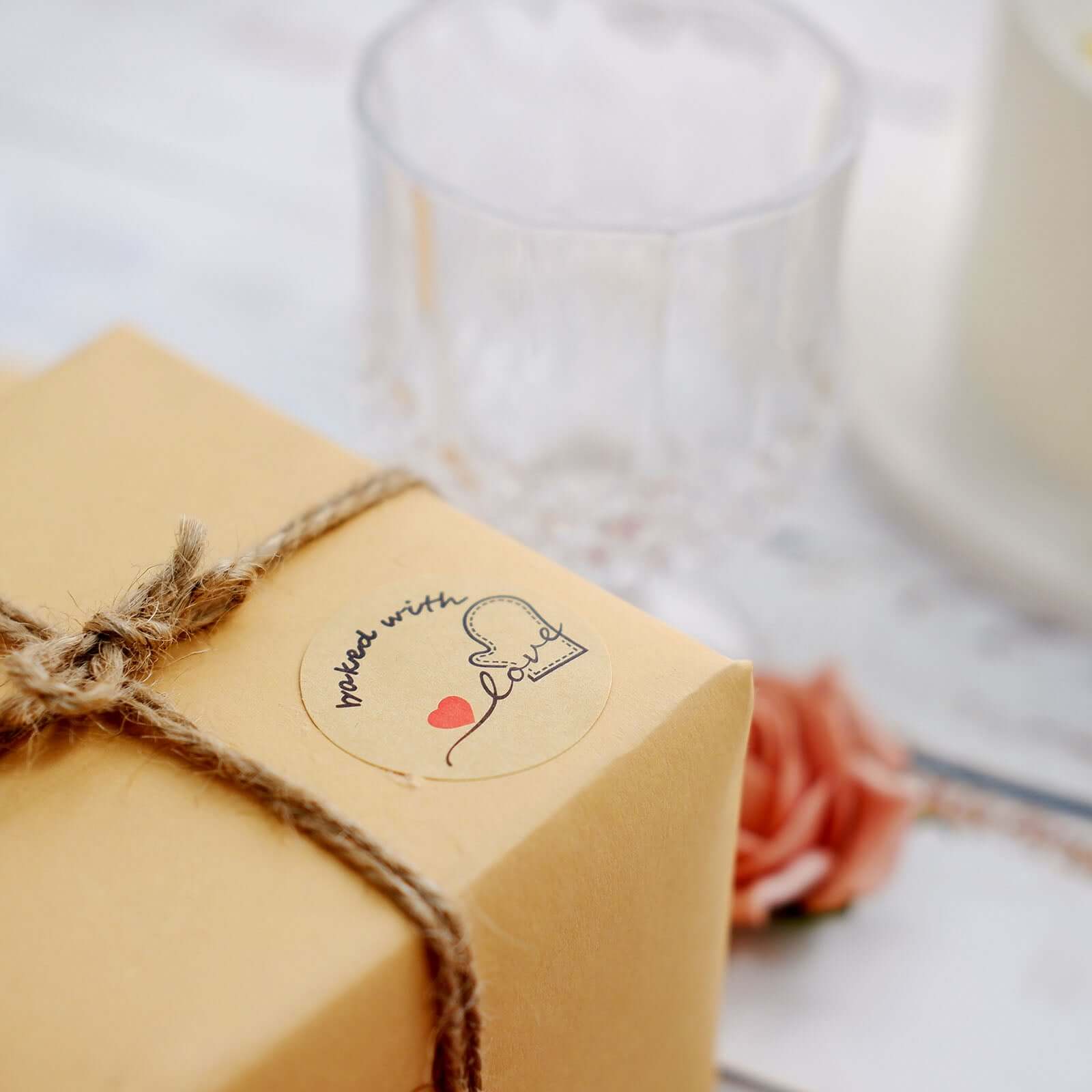 500Pcs 1.5" Baked With Love Stickers Roll, Cookie and Bakery Box Labels - Round