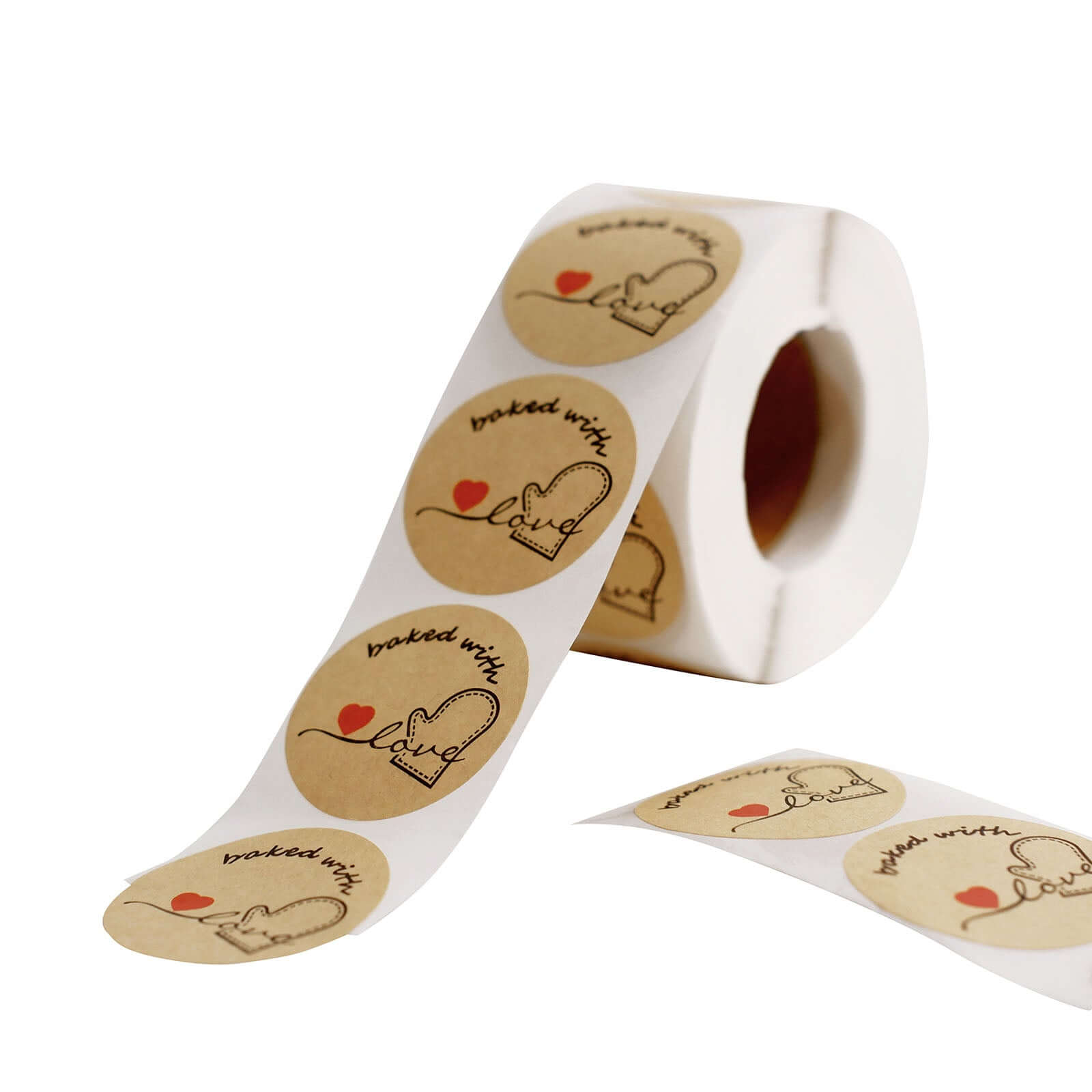 500Pcs 1.5" Baked With Love Stickers Roll, Cookie and Bakery Box Labels - Round