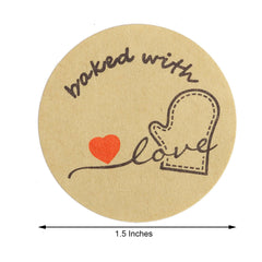 500Pcs 1.5" Baked With Love Stickers Roll, Cookie and Bakery Box Labels - Round