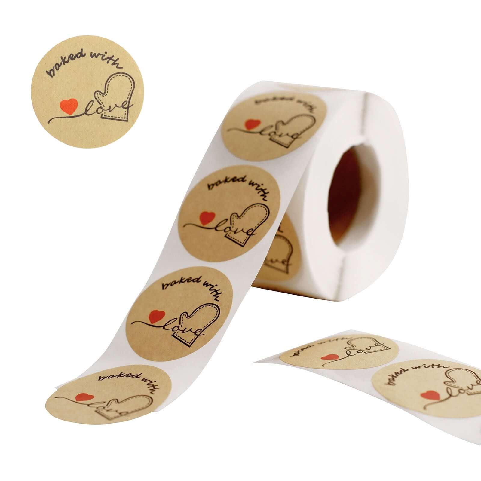 500Pcs 1.5" Baked With Love Stickers Roll, Cookie and Bakery Box Labels - Round