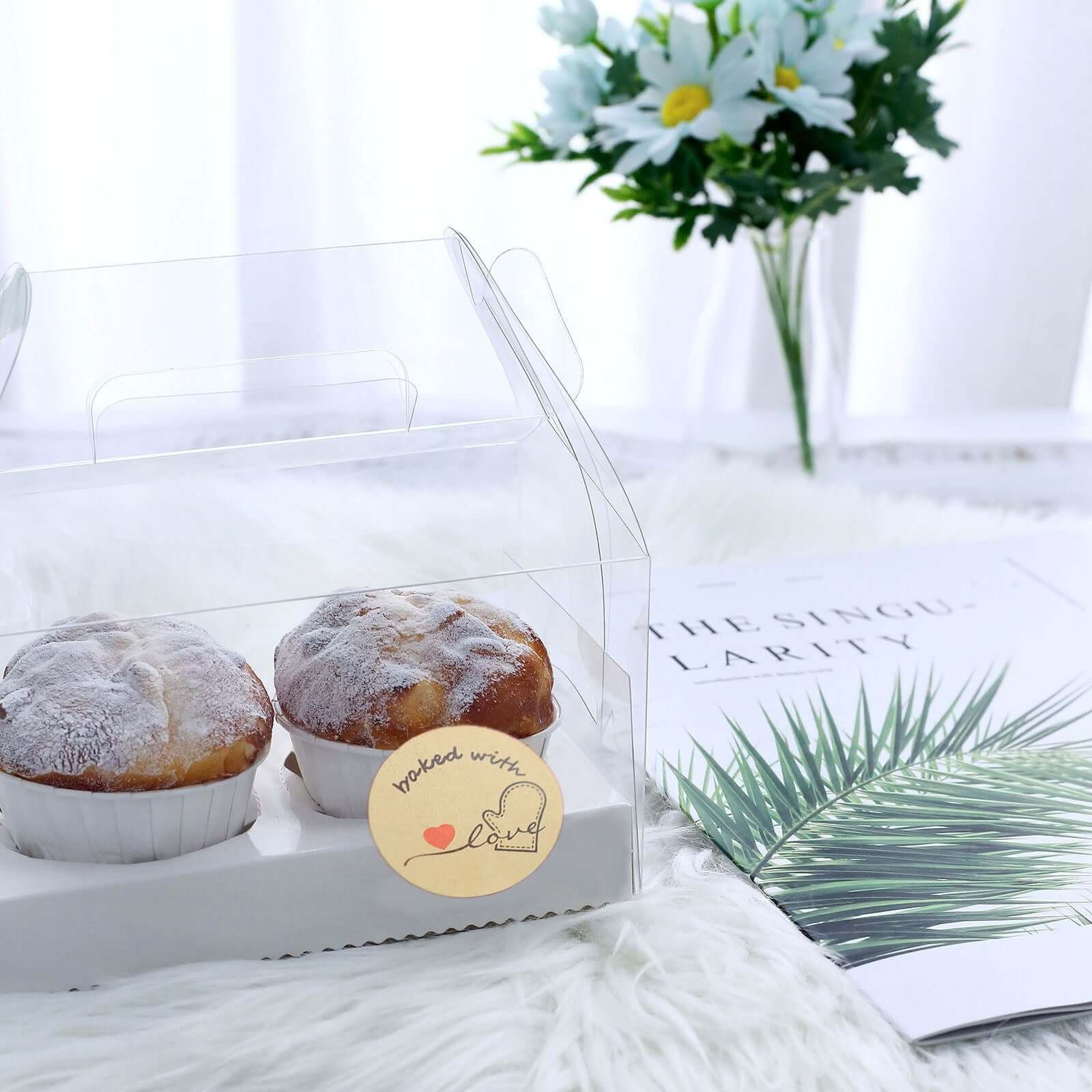 500Pcs 1.5" Baked With Love Stickers Roll, Cookie and Bakery Box Labels - Round