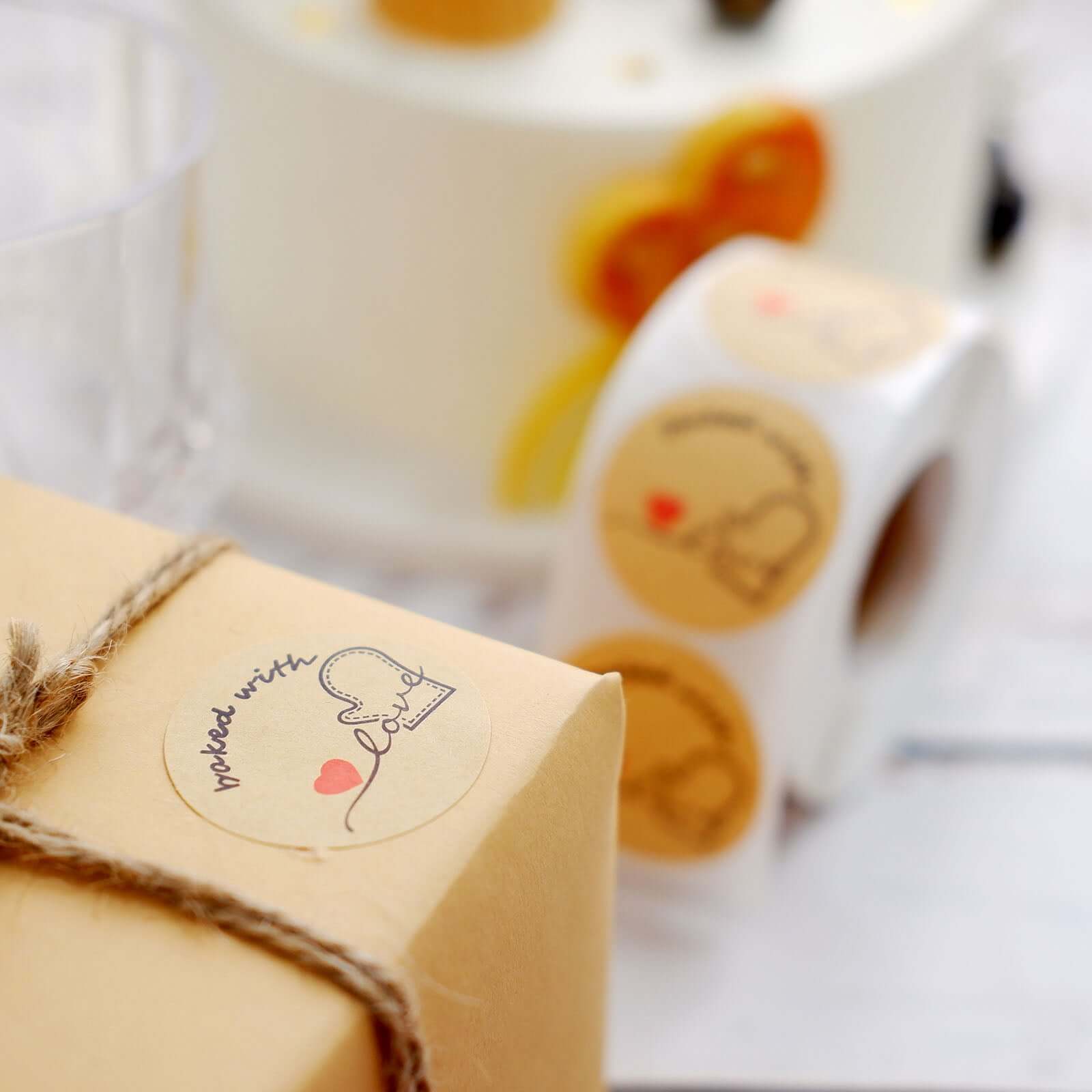 500Pcs 1.5" Baked With Love Stickers Roll, Cookie and Bakery Box Labels - Round