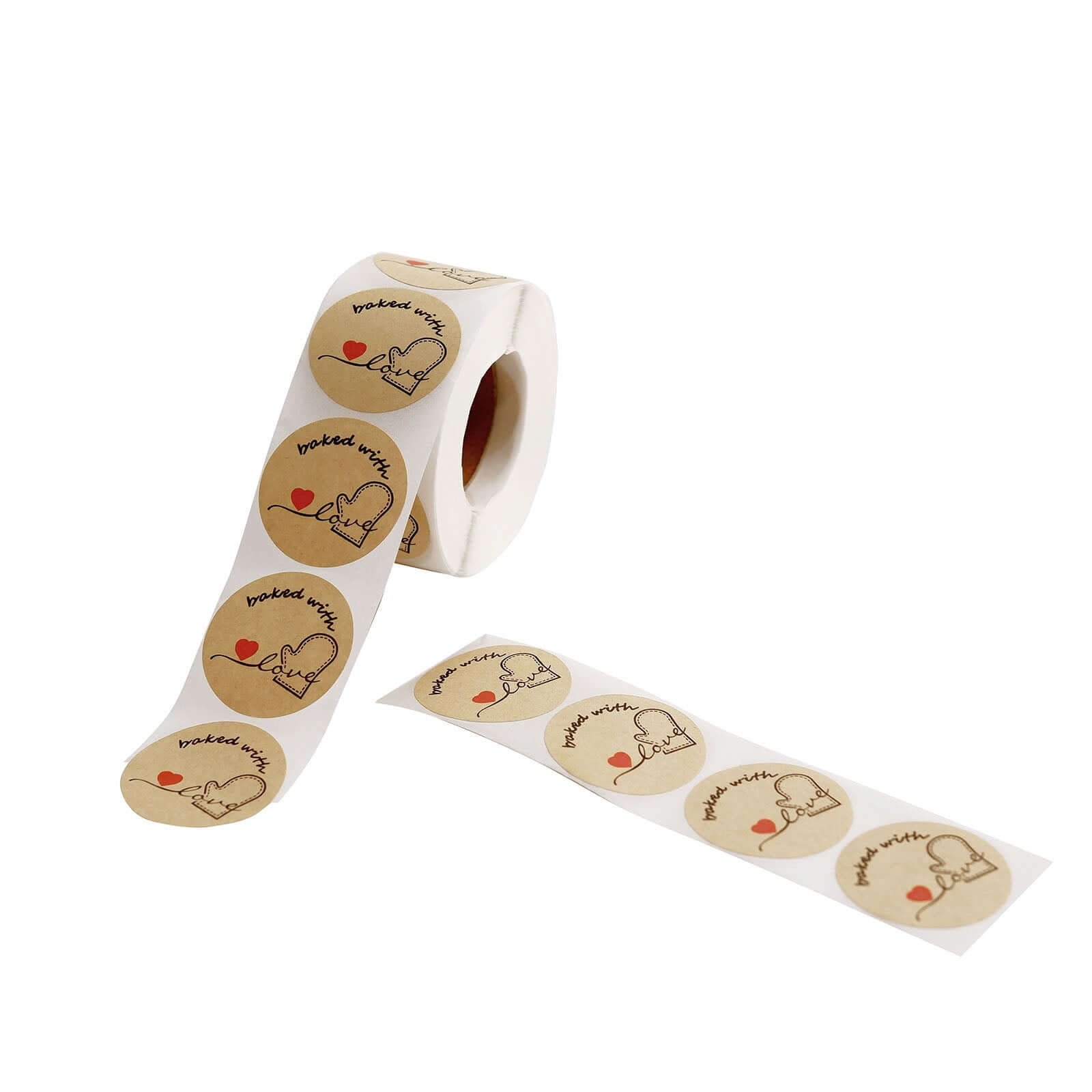 500Pcs 1.5" Baked With Love Stickers Roll, Cookie and Bakery Box Labels - Round