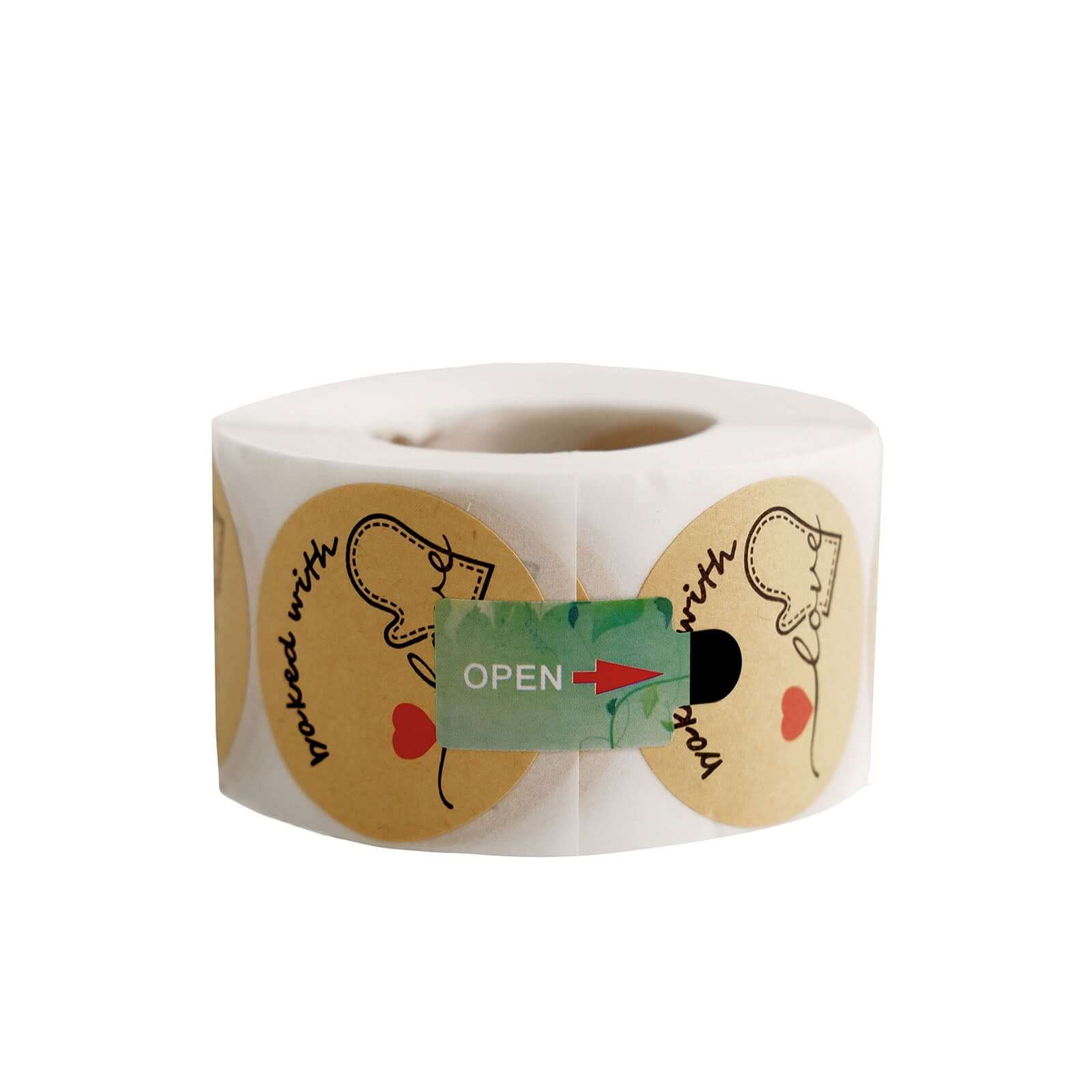 500Pcs 1.5" Baked With Love Stickers Roll, Cookie and Bakery Box Labels - Round