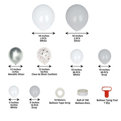 108 Pack Clear, Gray and White DIY Balloon Garland Arch Party Kit