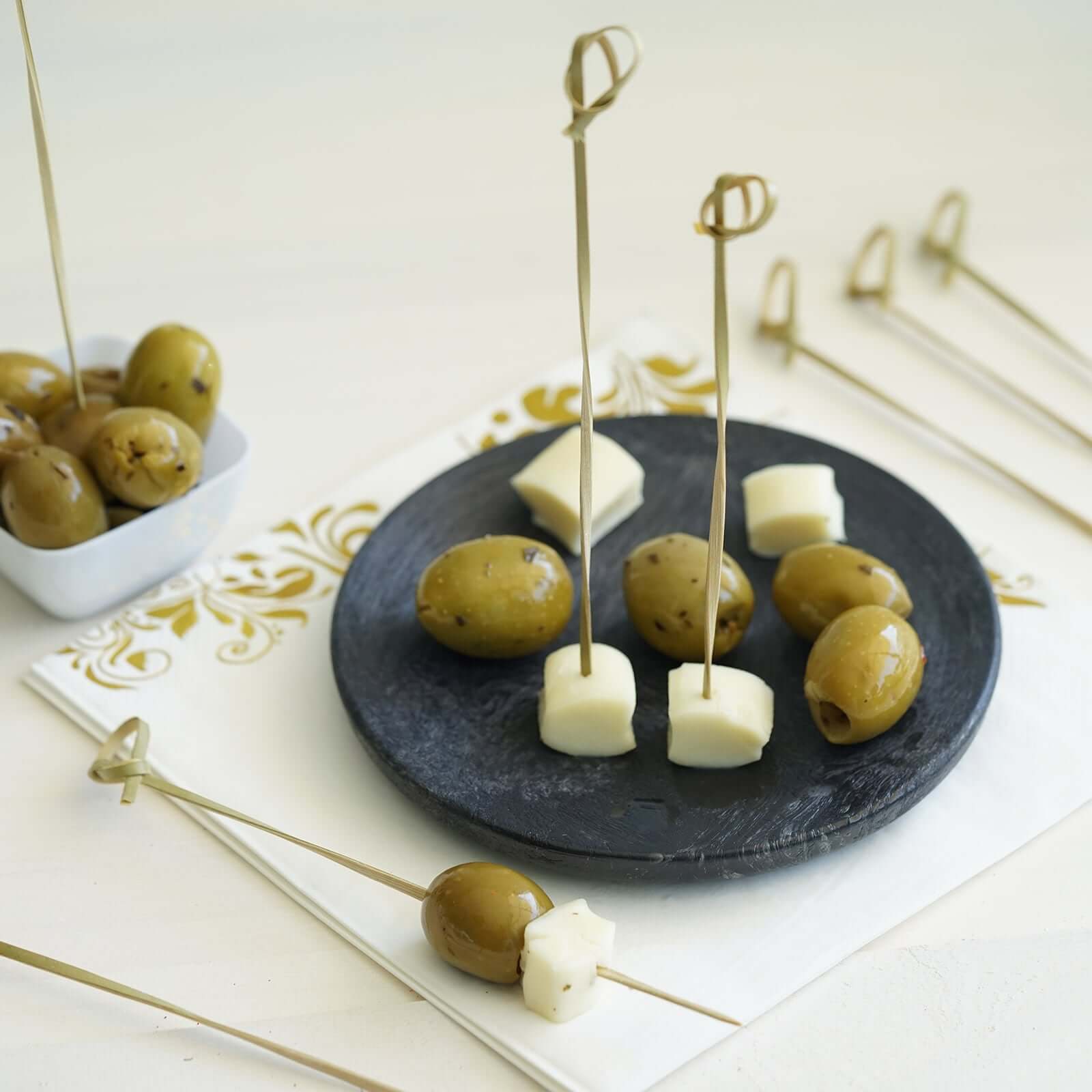 100-Pack Bamboo Cocktail Sticks Twisted Knot Decorative Top Design - Eco Friendly Party Picks 6"