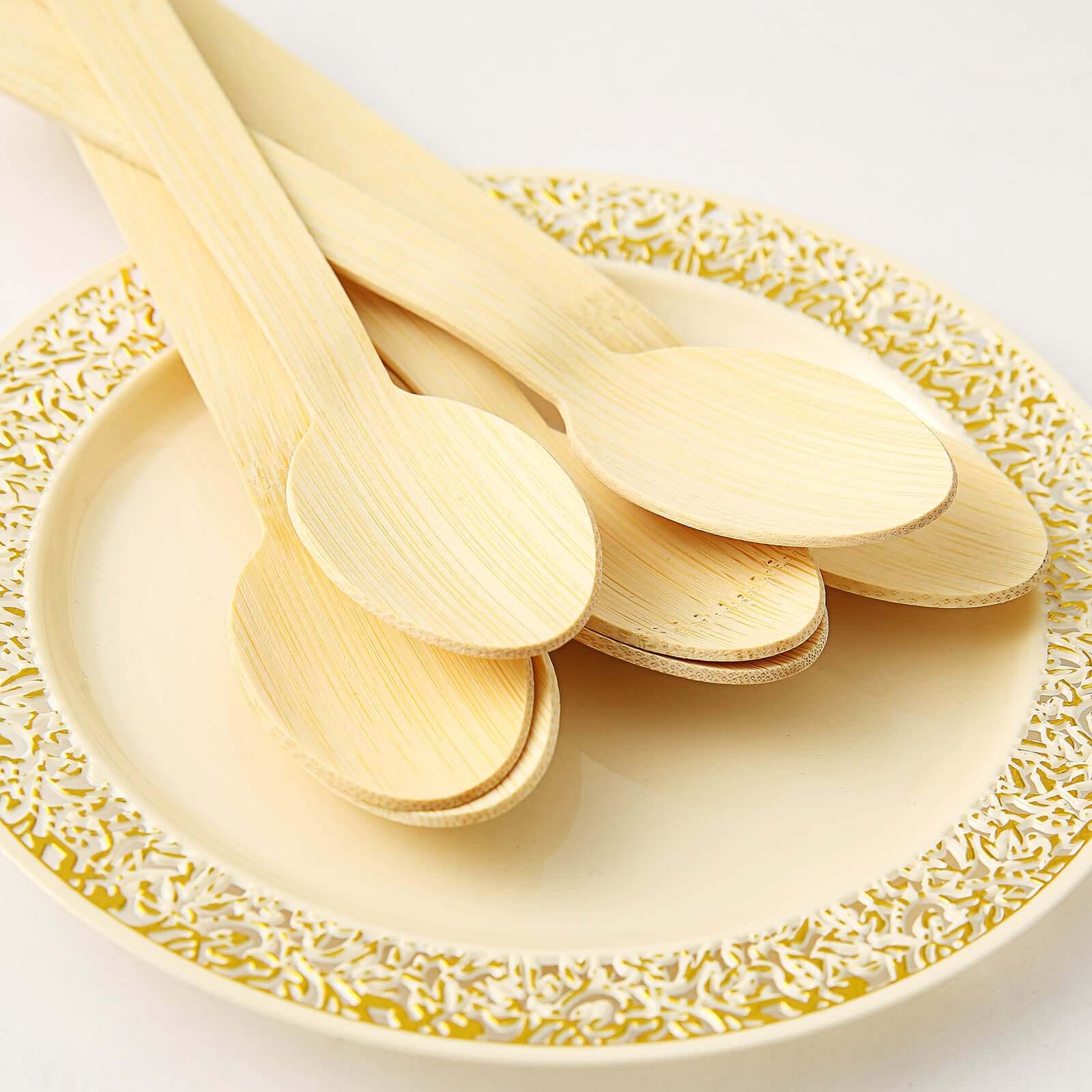25 Pack 7" Eco Friendly Bamboo Disposable Picnic Spoons, Cutlery