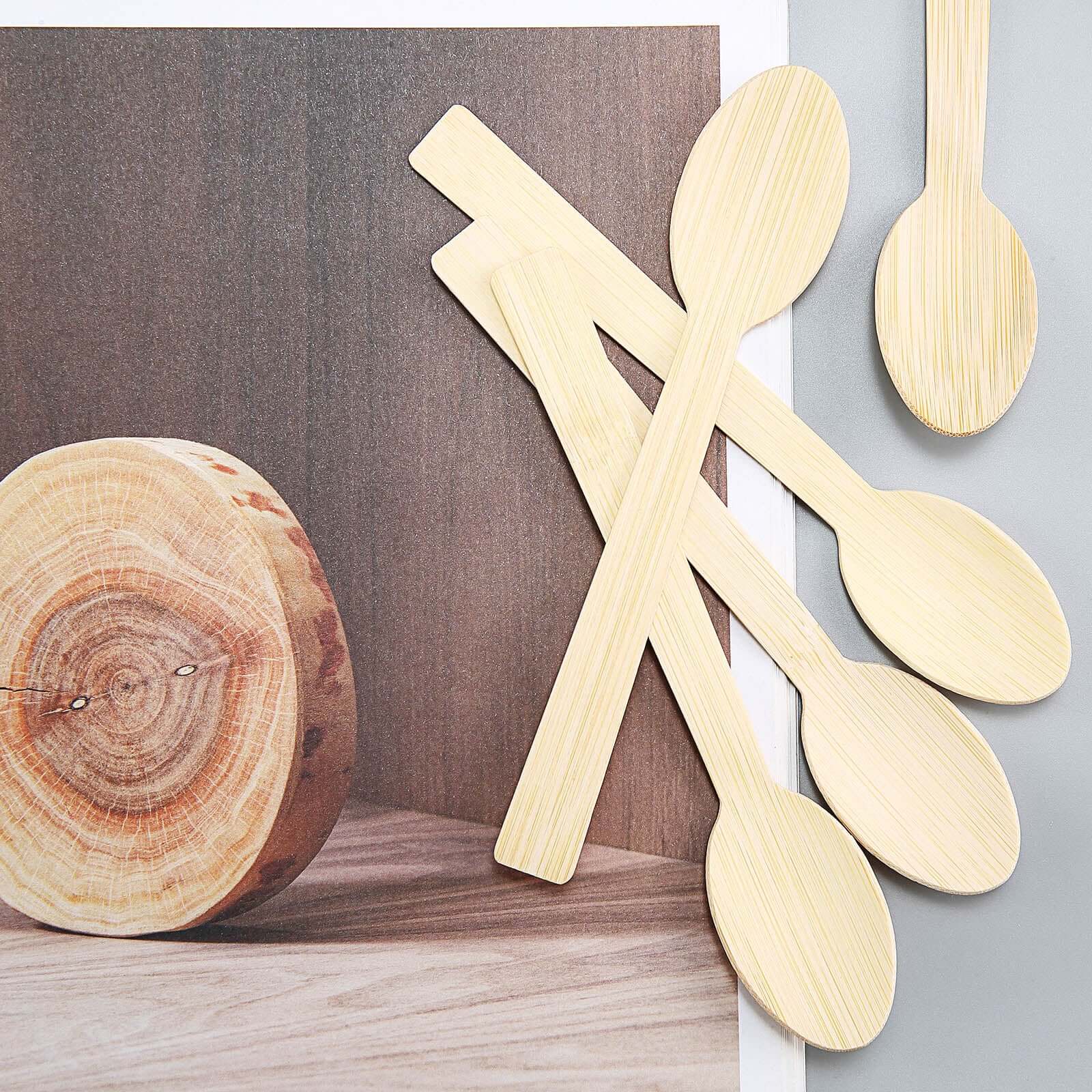 25 Pack 7" Eco Friendly Bamboo Disposable Picnic Spoons, Cutlery