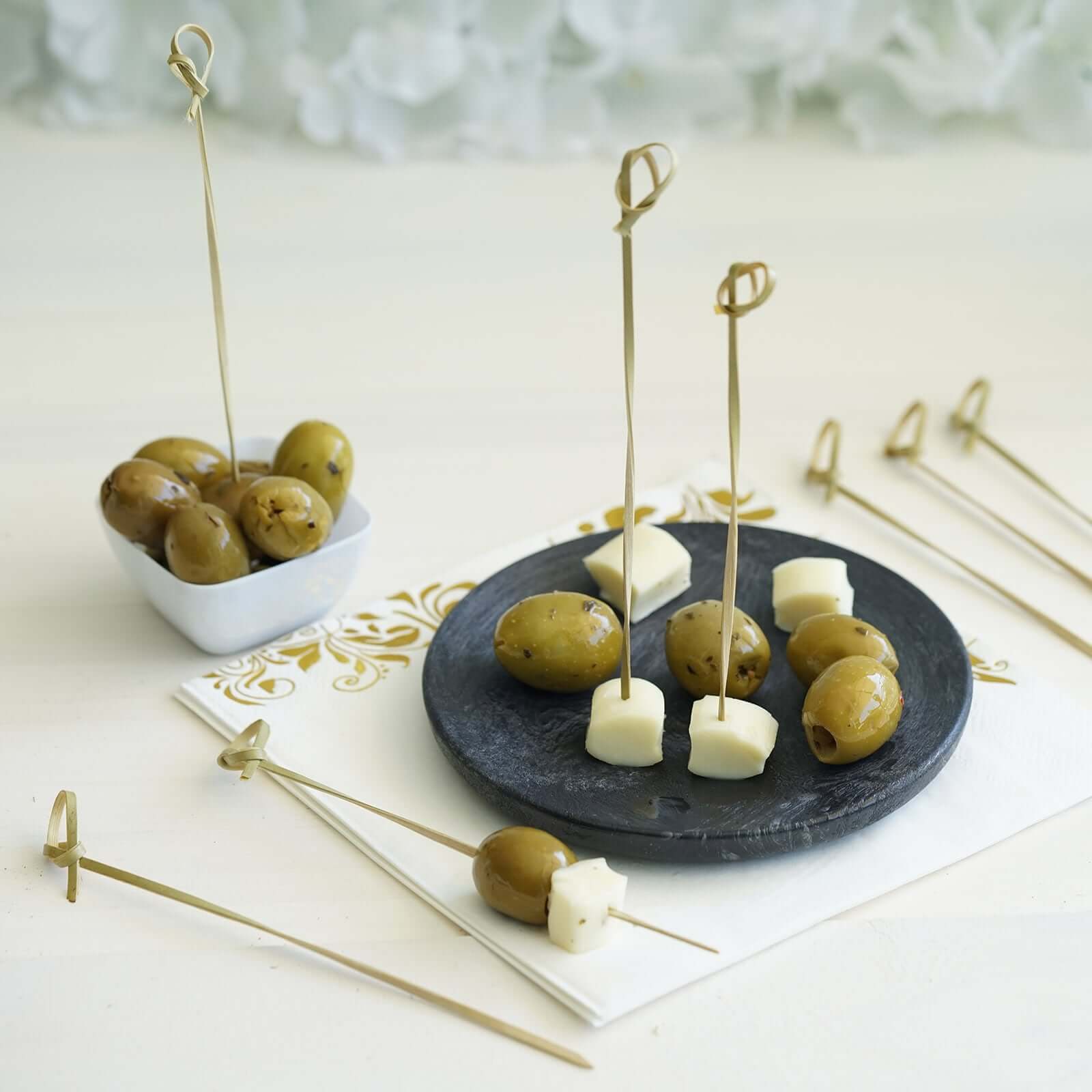 100-Pack Bamboo Cocktail Sticks Twisted Knot Decorative Top Design - Eco Friendly Party Picks 6"