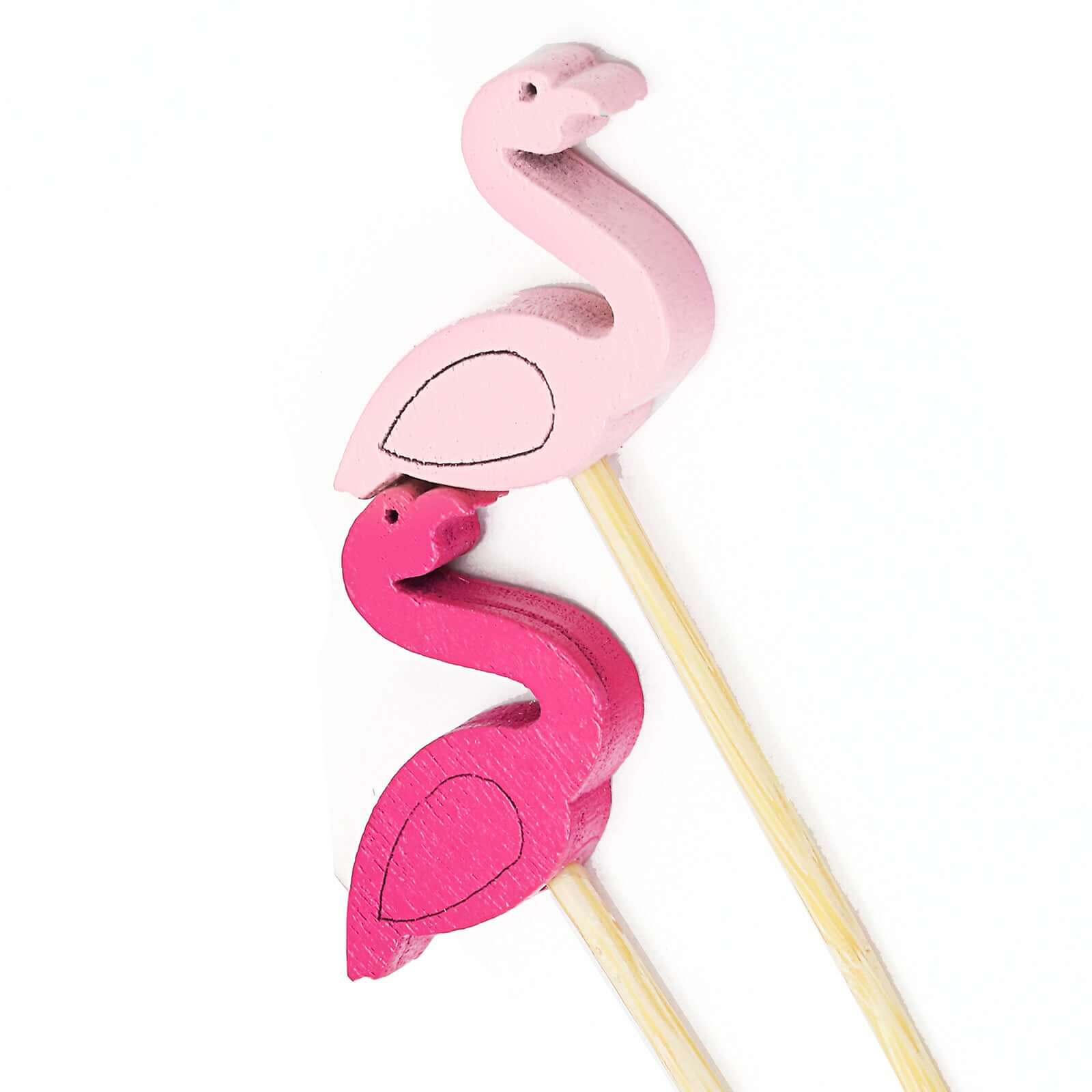 100-Pack Bamboo Cocktail Sticks Flamingo Decorative Top Design Fuchsia/Hot Pink - Eco Friendly Party Picks 5"