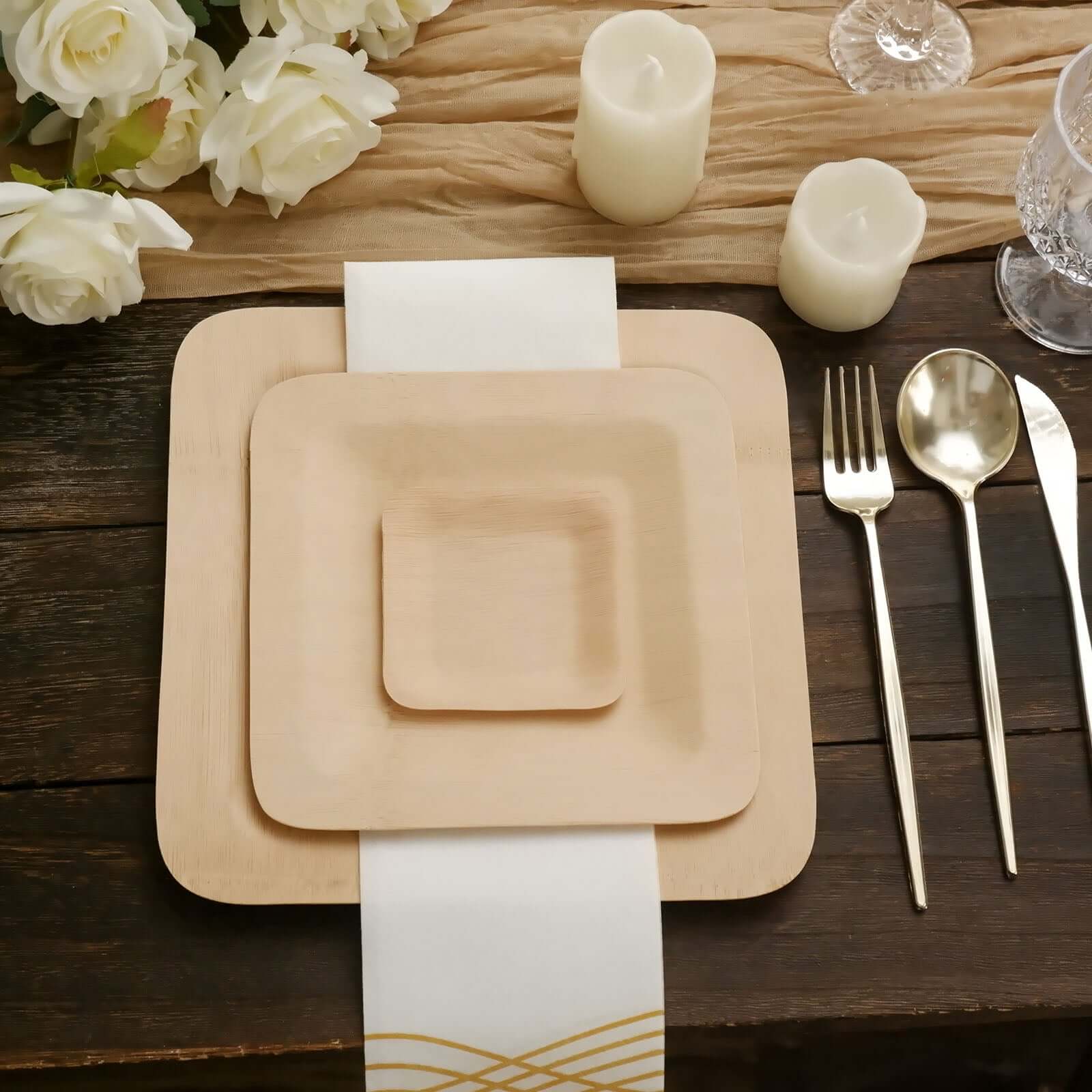 25-Pack Bamboo 3.5" Square Dessert Plates - Natural Eco Friendly Disposable Dinnerware for Farmhouse-Style Events, Parties & Gatherings