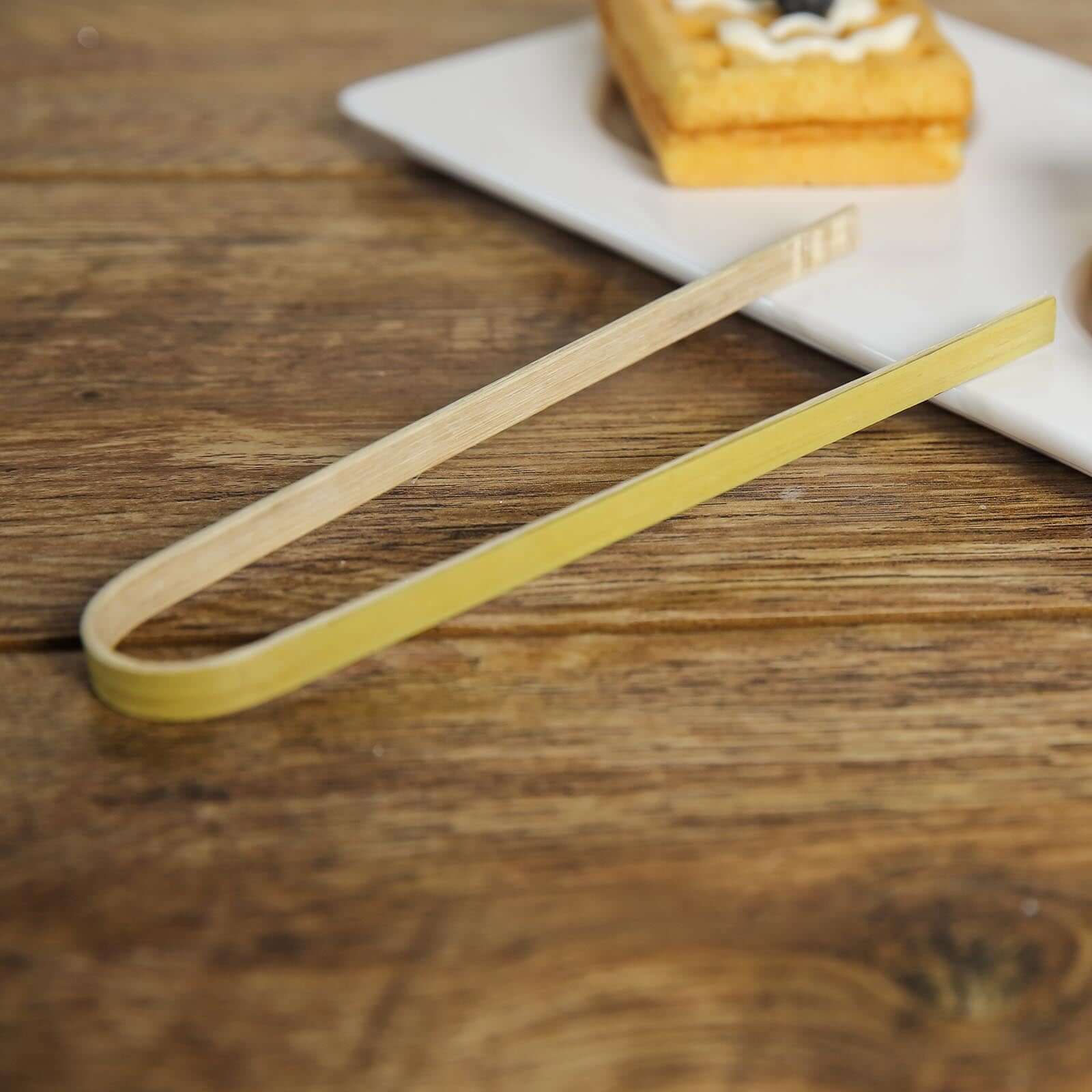 50-Pack Bamboo Wooden Tongs Disposable Flatware Eco Friendly Natural - Biodegradable Party Serving Utensils 6"