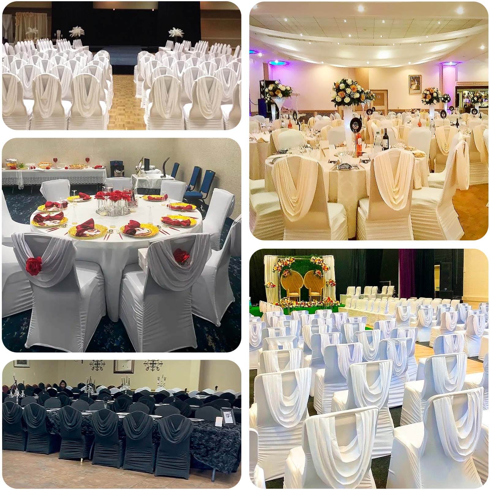 Spandex Chair Cover with Ruched Swag Back and Foot Pockets for Banquet Chairs Black - Fitted Slipcover