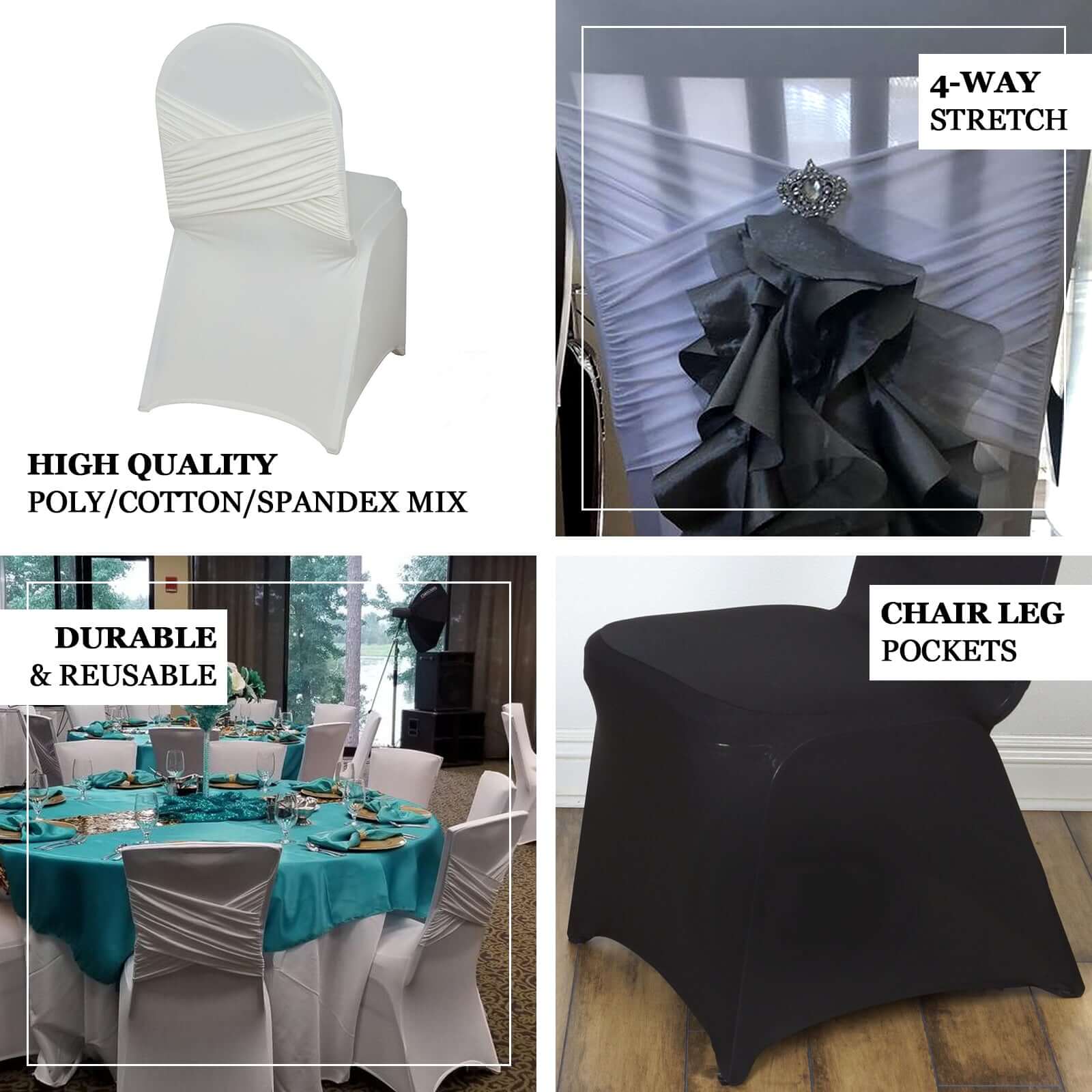 Spandex Chair Cover Madrid Style for Banquet Chairs Ivory - Stylish Stretch 180GSM Fitted Slipcover